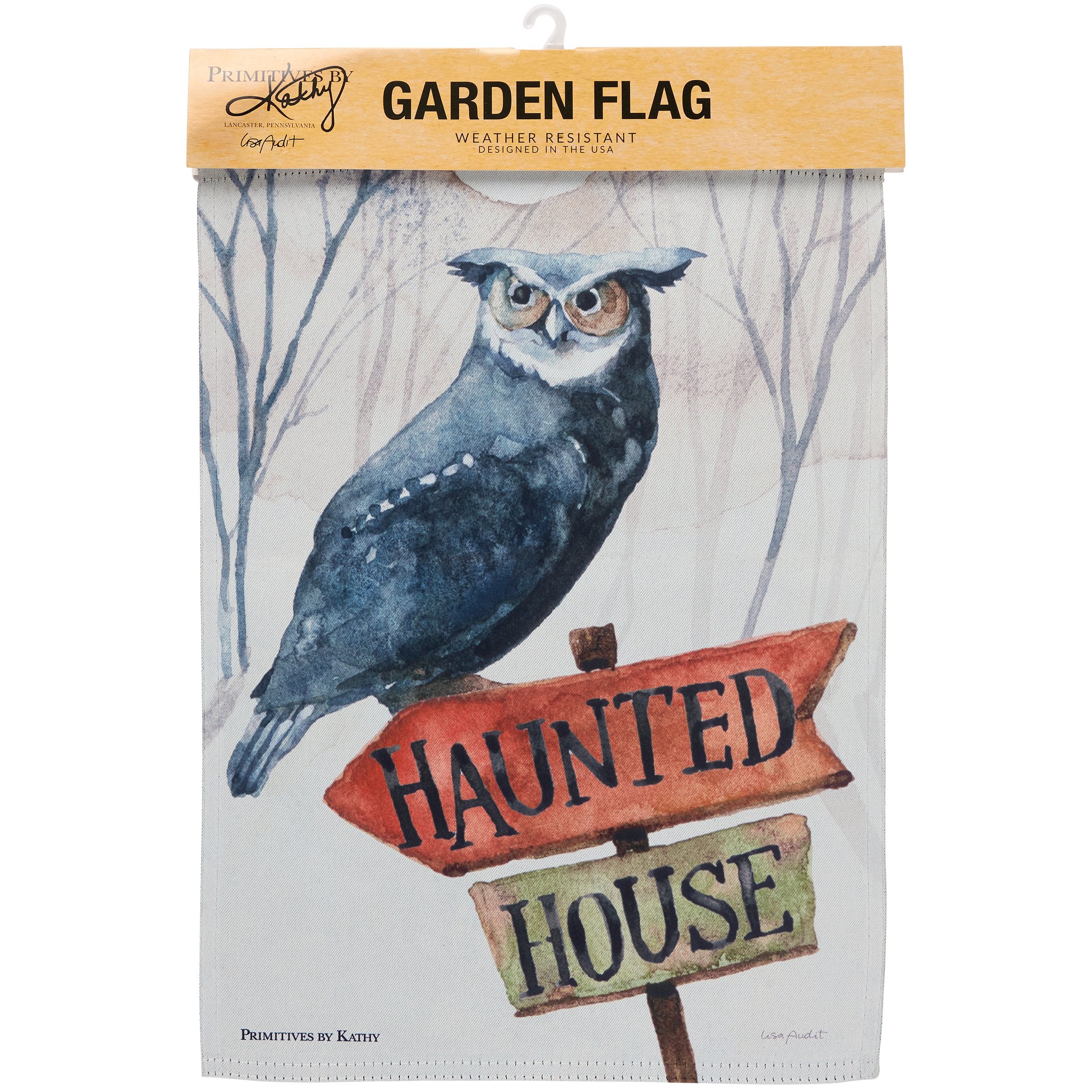 Spooky Haunted House Owl Garden Flag - Double-Sided Polyester Outdoor Halloween Decor