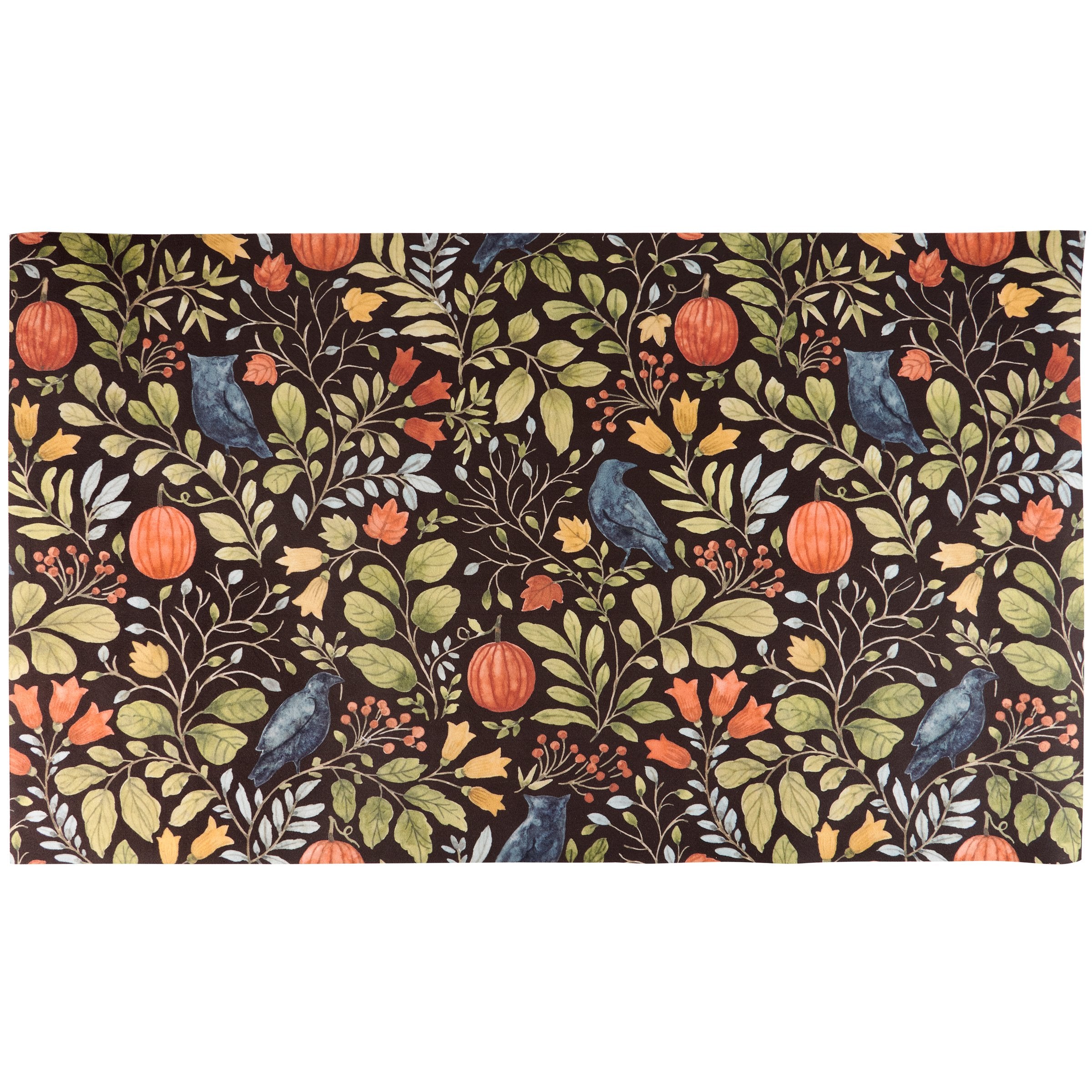 Charming Floral Halloween Rug: Ravens, Owls, Pumpkins, Autumn Decor Accent