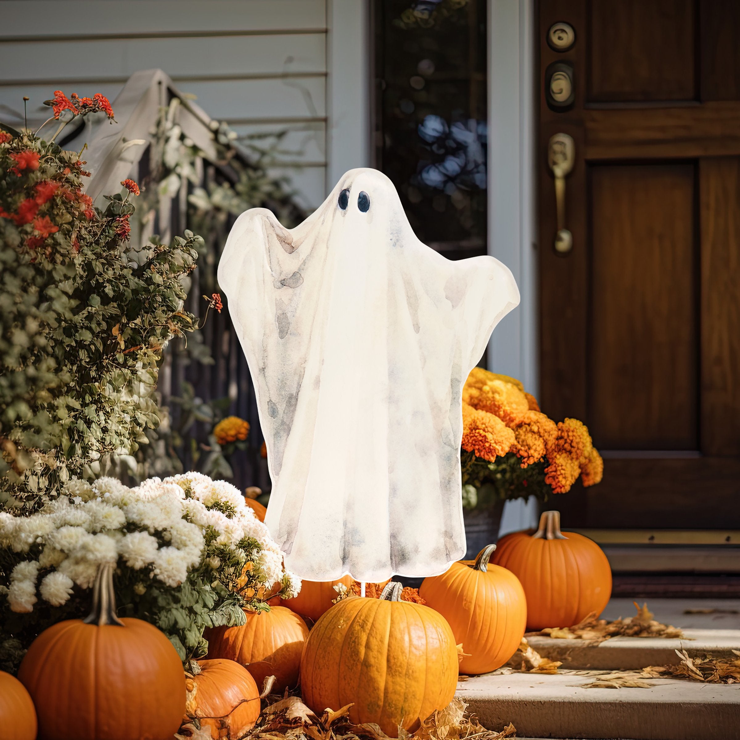 Spooky Ghost Metal Garden Stake: Hand-Painted Halloween Yard Decoration