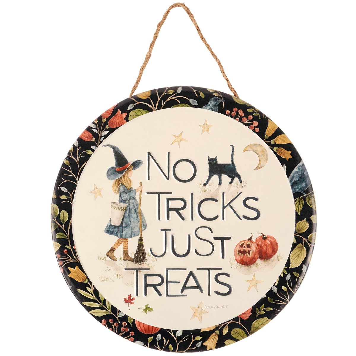 Rustic Halloween 'No Tricks Just Treats' Metal Wall Decor with Jute Hanger