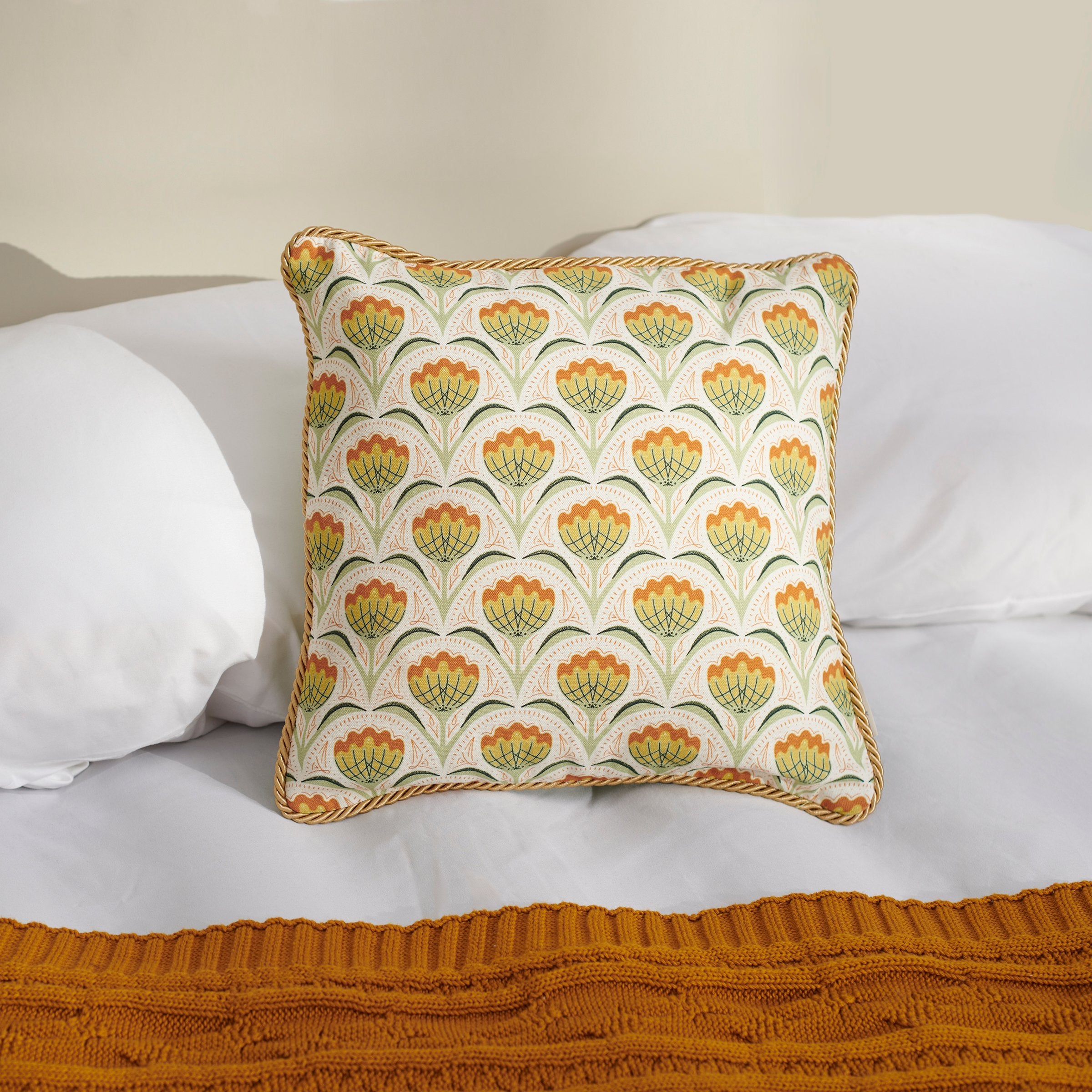 Elegant Art Nouveau Floral Decorative Pillow - 15x15 Inch Cotton Accent Cushion