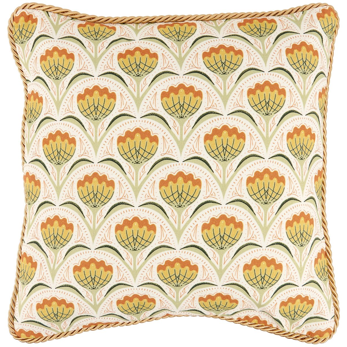 Elegant Art Nouveau Floral Cotton Decorative Pillow with Zippered Cover