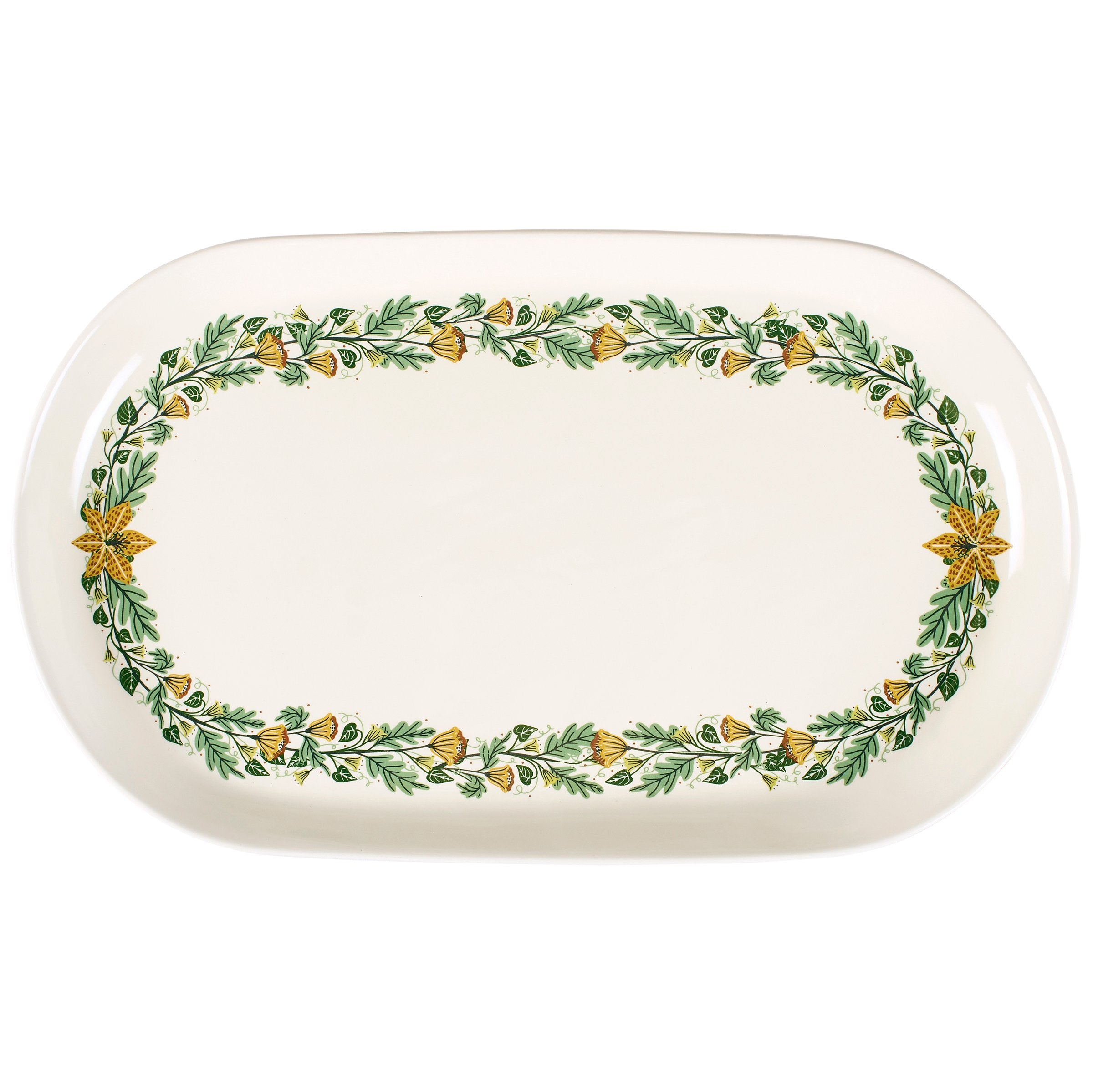 Elegant Art Nouveau Oval Stoneware Platter with Botanical Design for Dining
