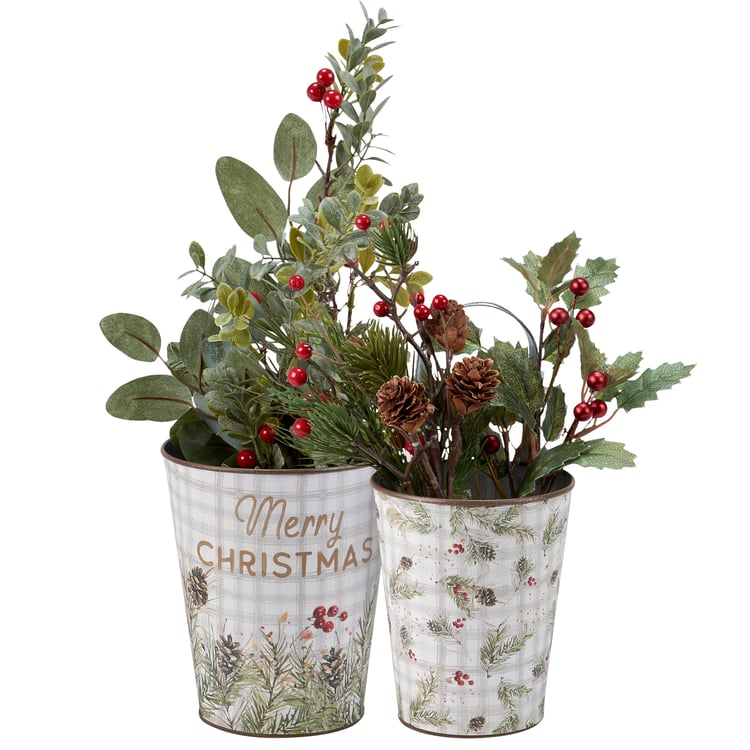 Rustic Metal Christmas Greenery Wall Buckets Set - Festive Home Decor
