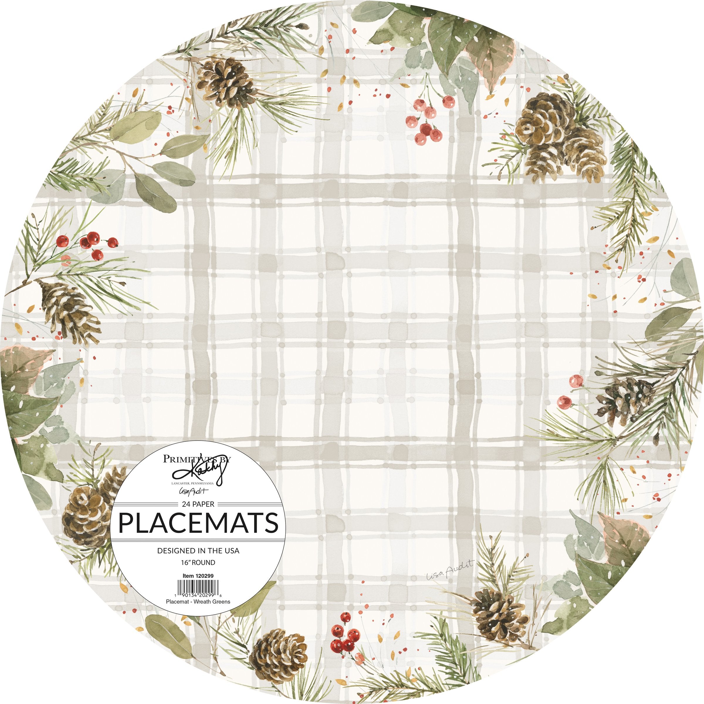 Charming Watercolor Christmas Greenery Paper Placemats - 24 Pack Holiday Tabletop