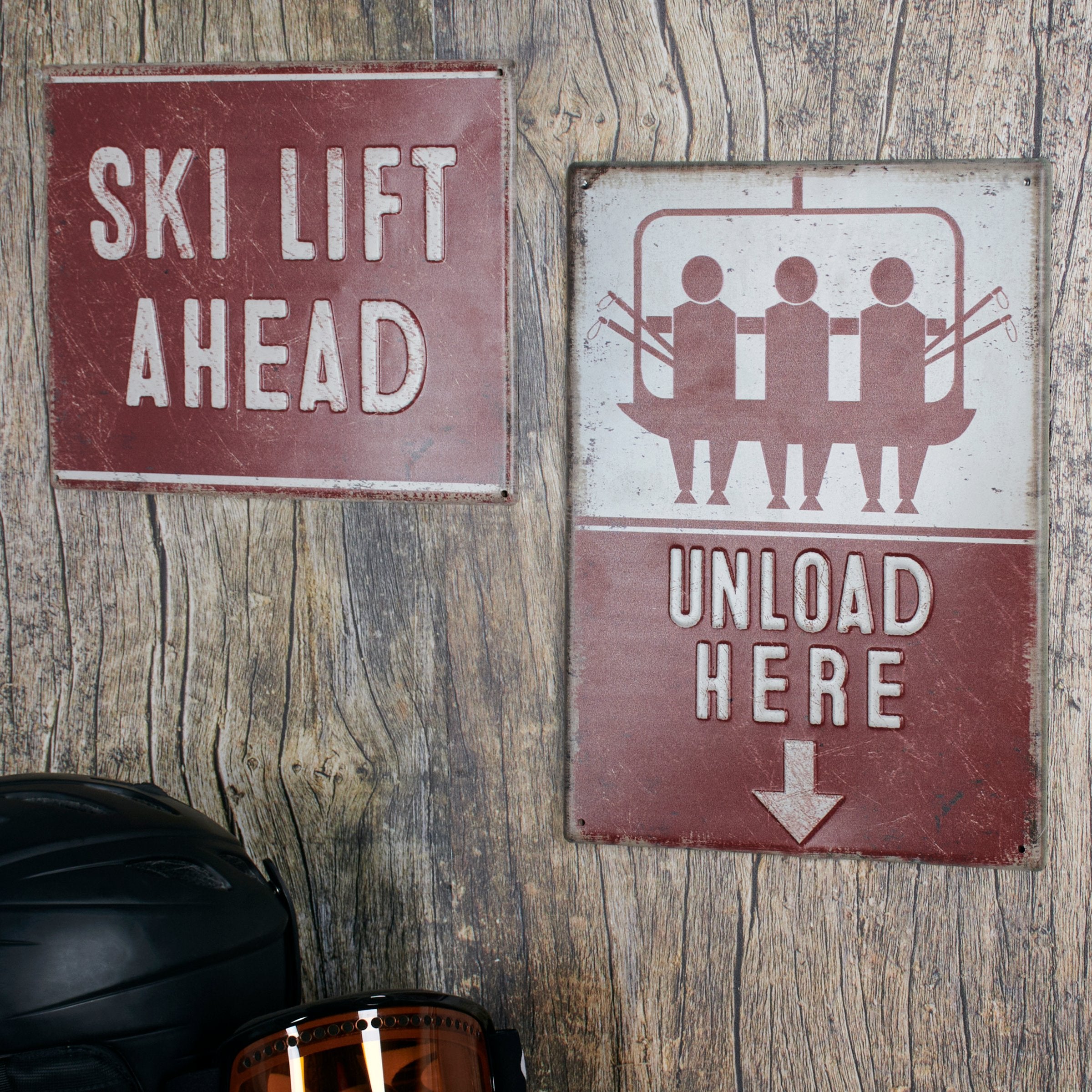 Rustic Metal Ski Lift Ahead Sign - Distressed Mountain Lodge Wall Art Decor