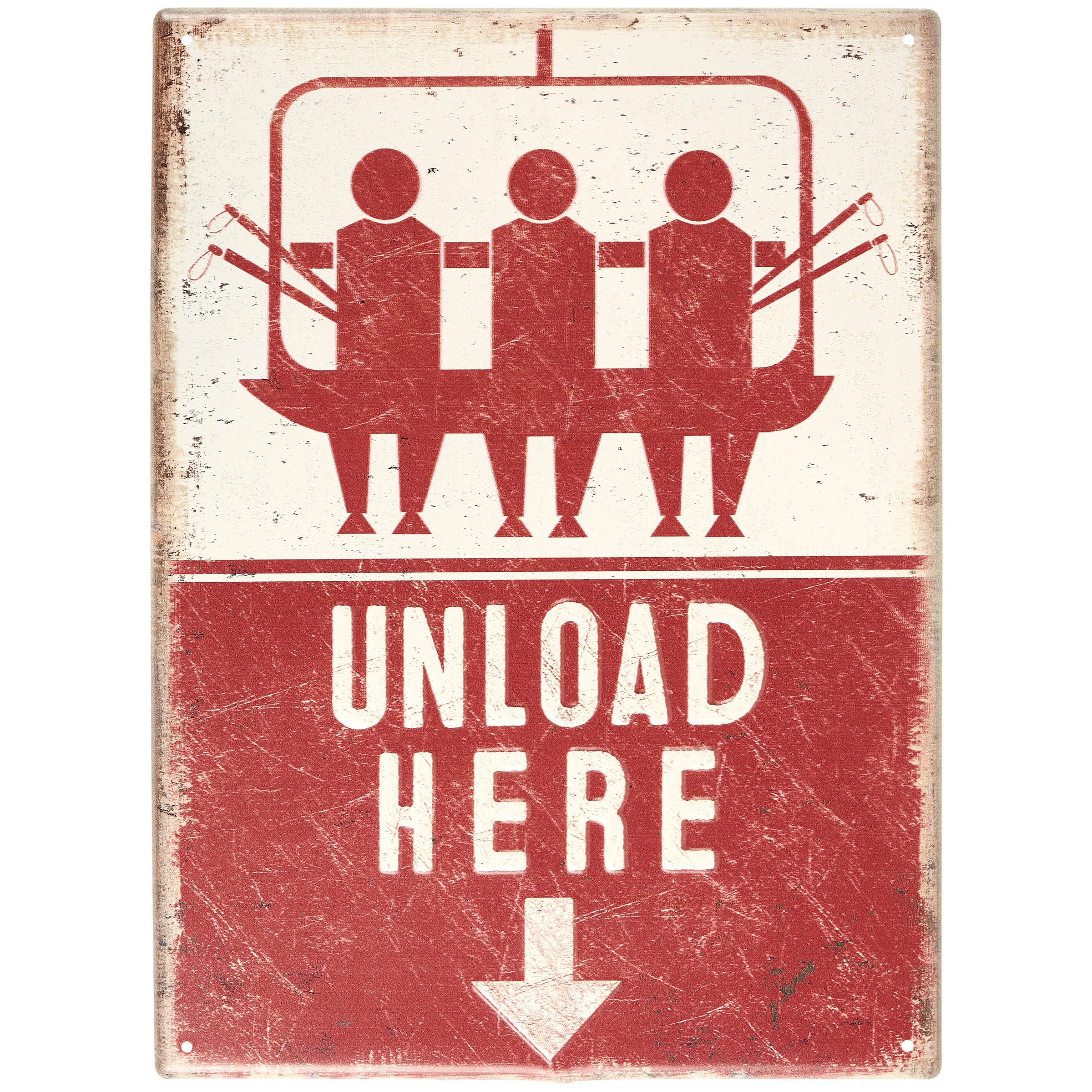 Unload Here Rustic Metal Wall Decor Sign - Ski Lodge Theme Accent