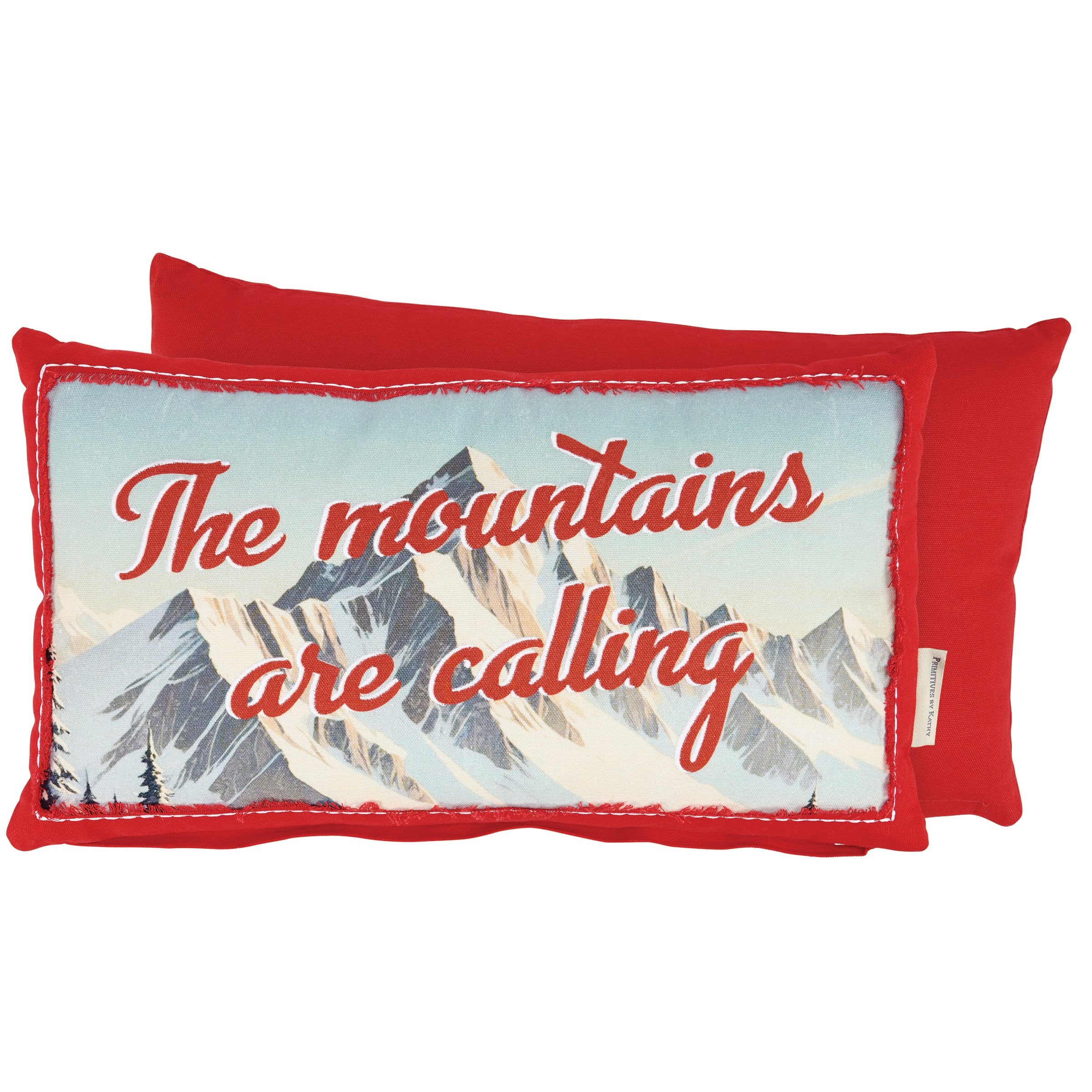 Cozy Red Cotton Ski Lodge Decorative Pillow with Mountain Art