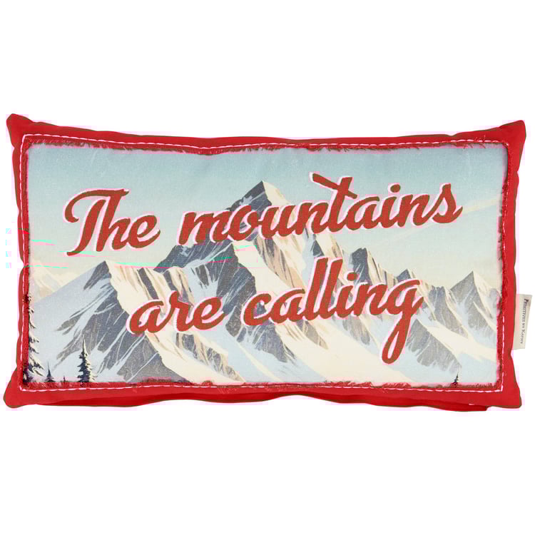 Cozy Red Cotton Ski Lodge Decorative Pillow with Mountain Art