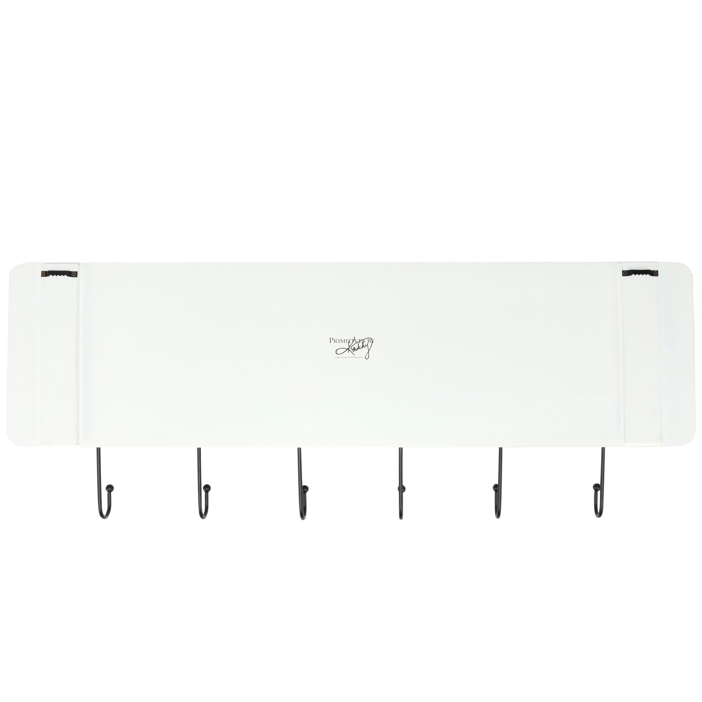 Vintage Ski Lodge Mountain Landscape Wood Hook Board with 6 Metal Hooks