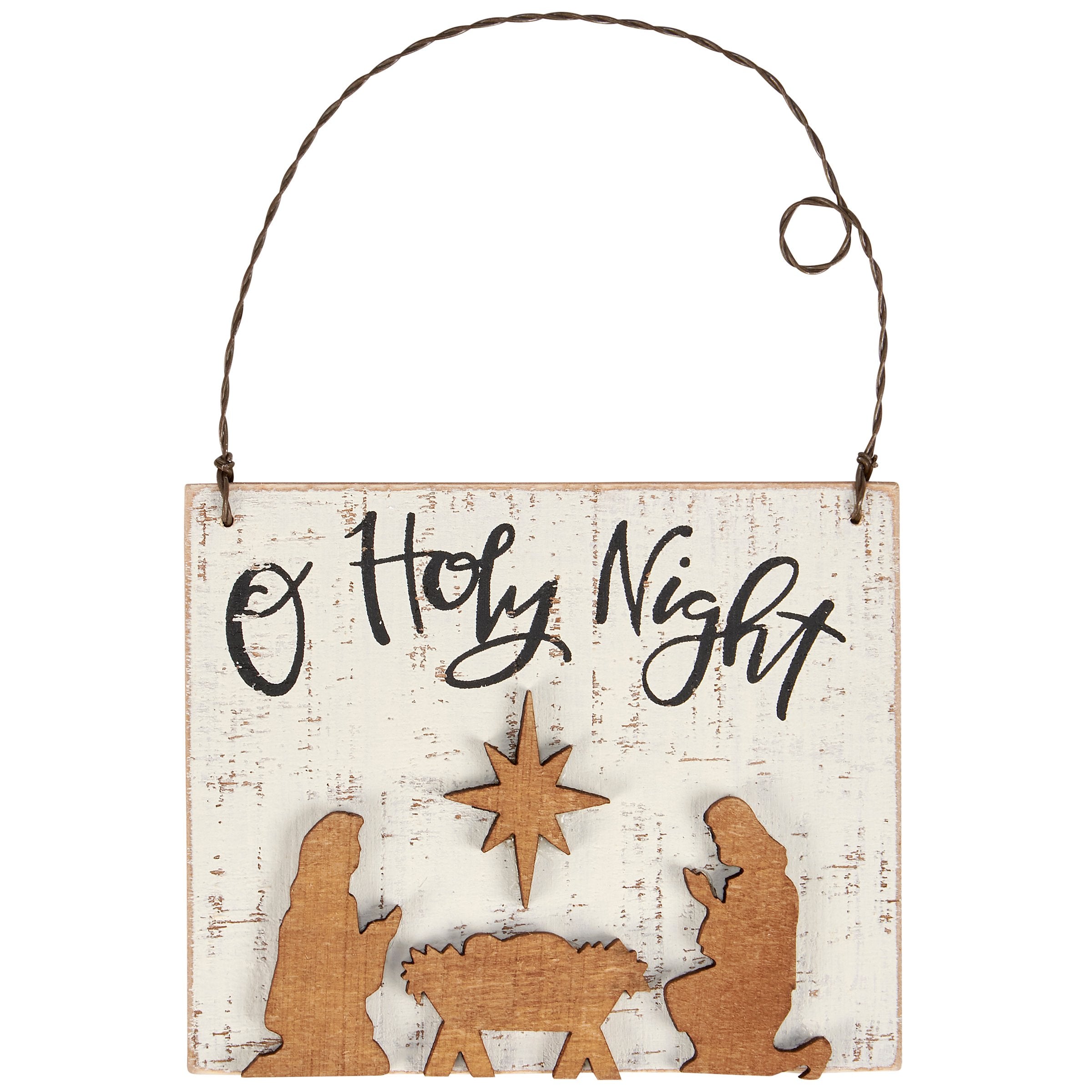 O Holy Night Nativity Scene Wooden Christmas Ornament with Jute Hanger