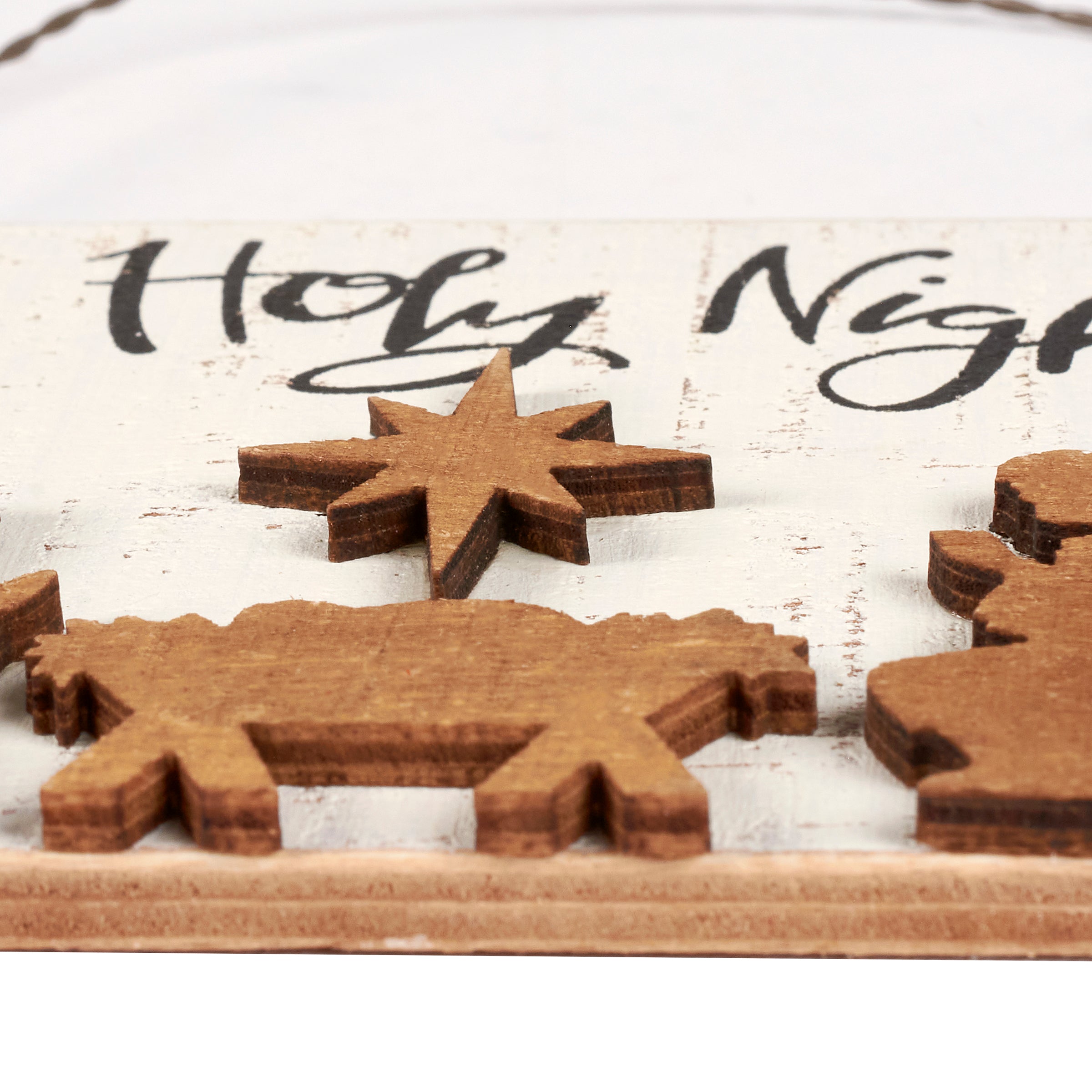O Holy Night Nativity Scene Wooden Christmas Ornament with Jute Hanger