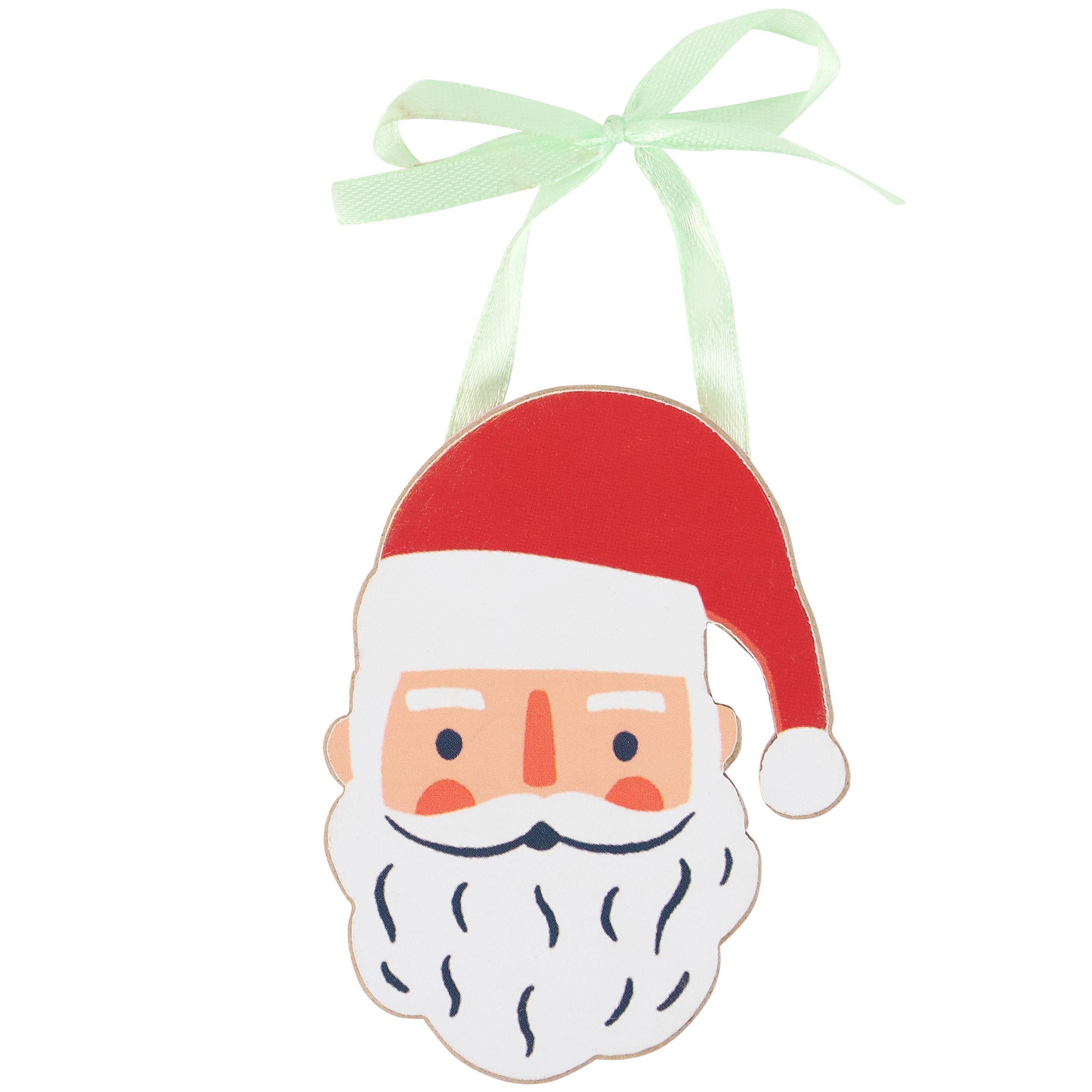 Retro Santa Head Wooden Christmas Ornament with Ribbon Hanger