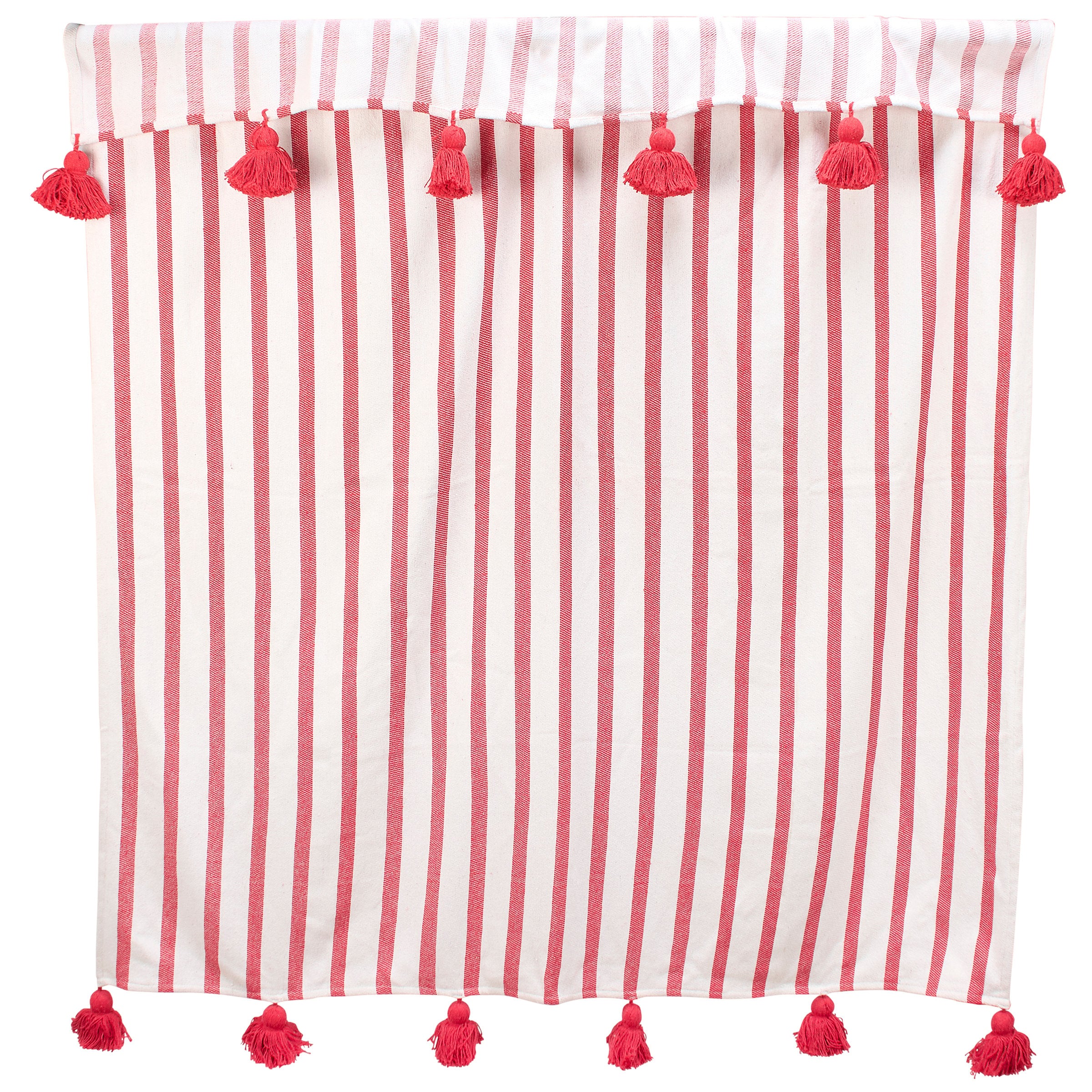Cozy Christmas Red Stripe Cotton Throw Blanket with Tassels, Machine Washable