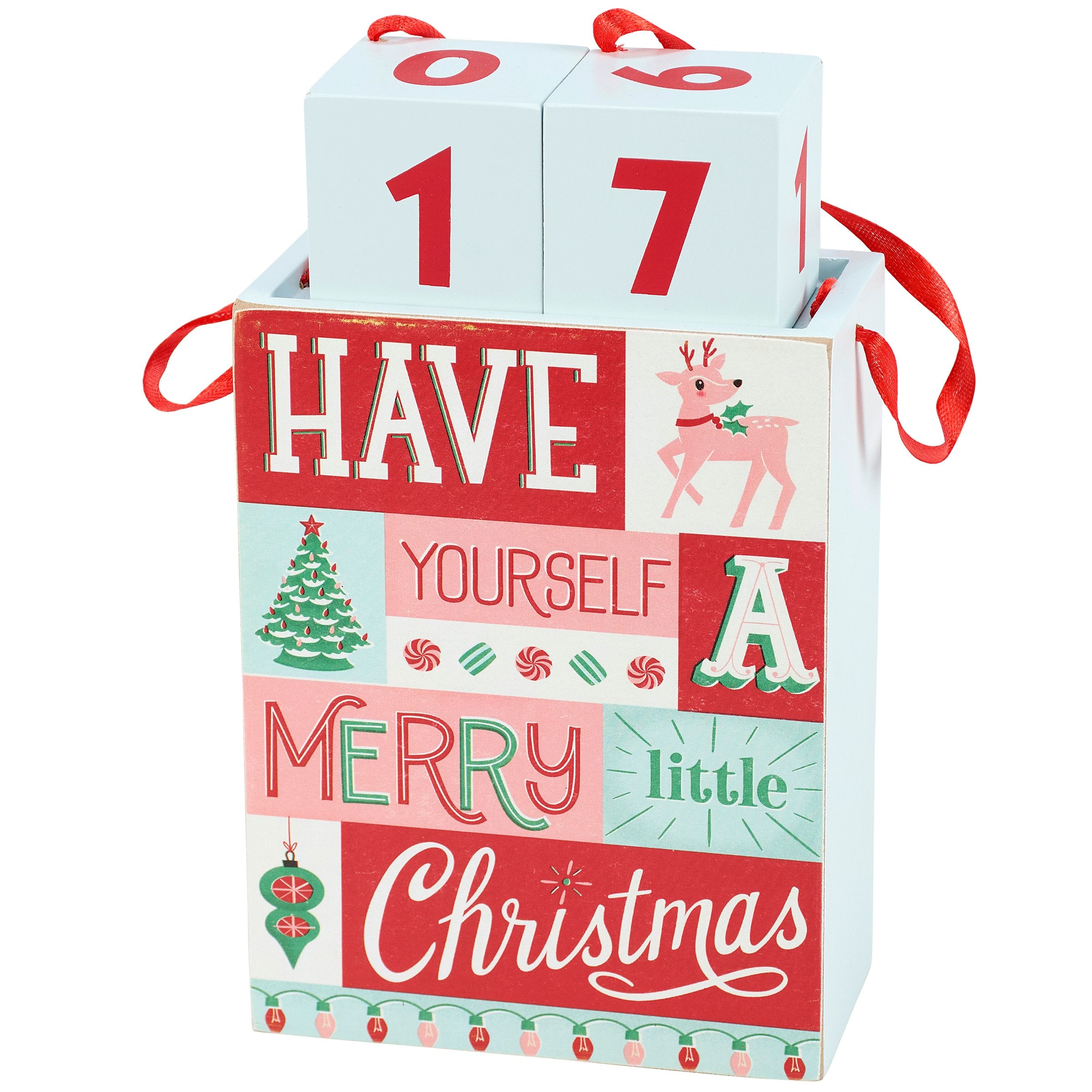 Festive Pastel Merry Christmas Wooden Block Countdown Home Decor Accent