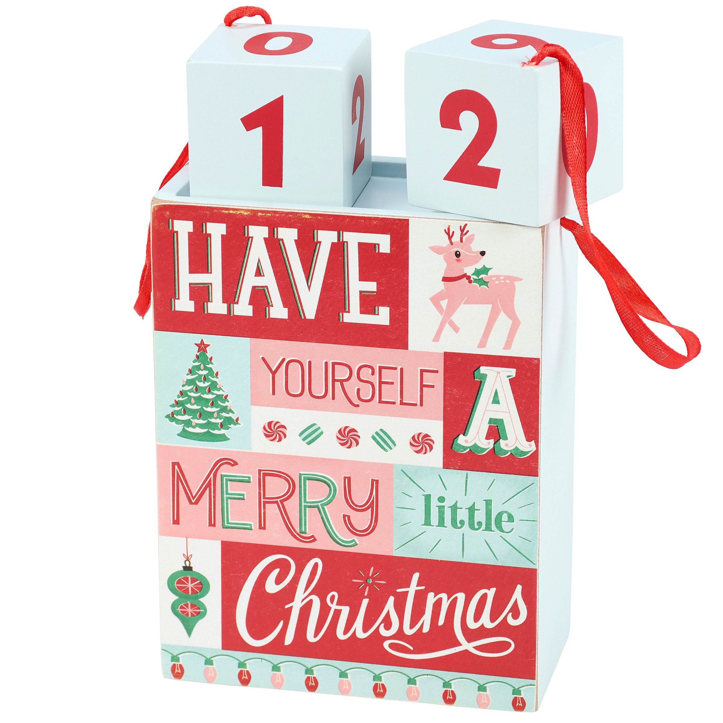 Festive Pastel Merry Christmas Wooden Block Countdown Home Decor Accent