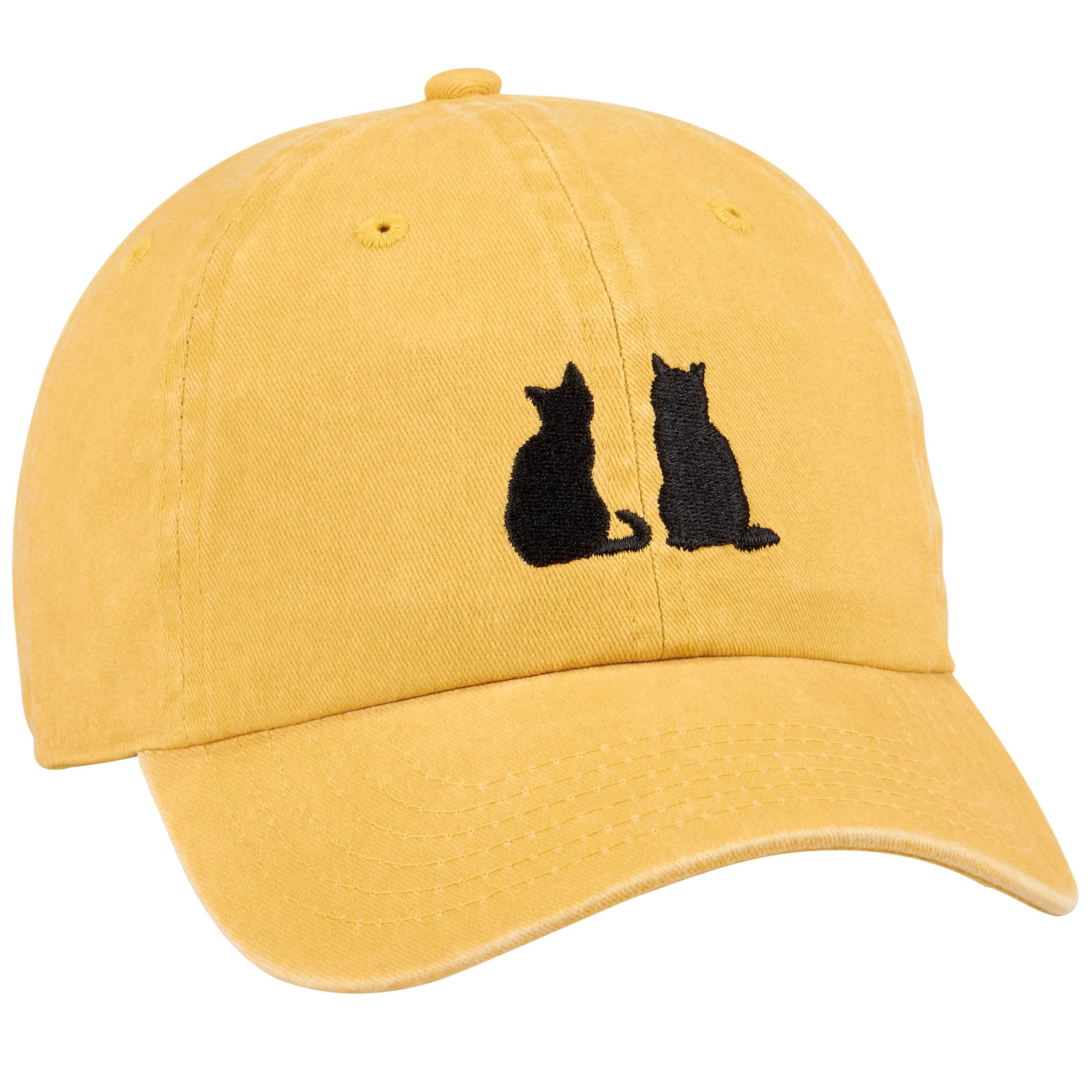 Golden Yellow Cat Lover Baseball Cap - Embroidered Feline Silhouettes - Adjustable Fit