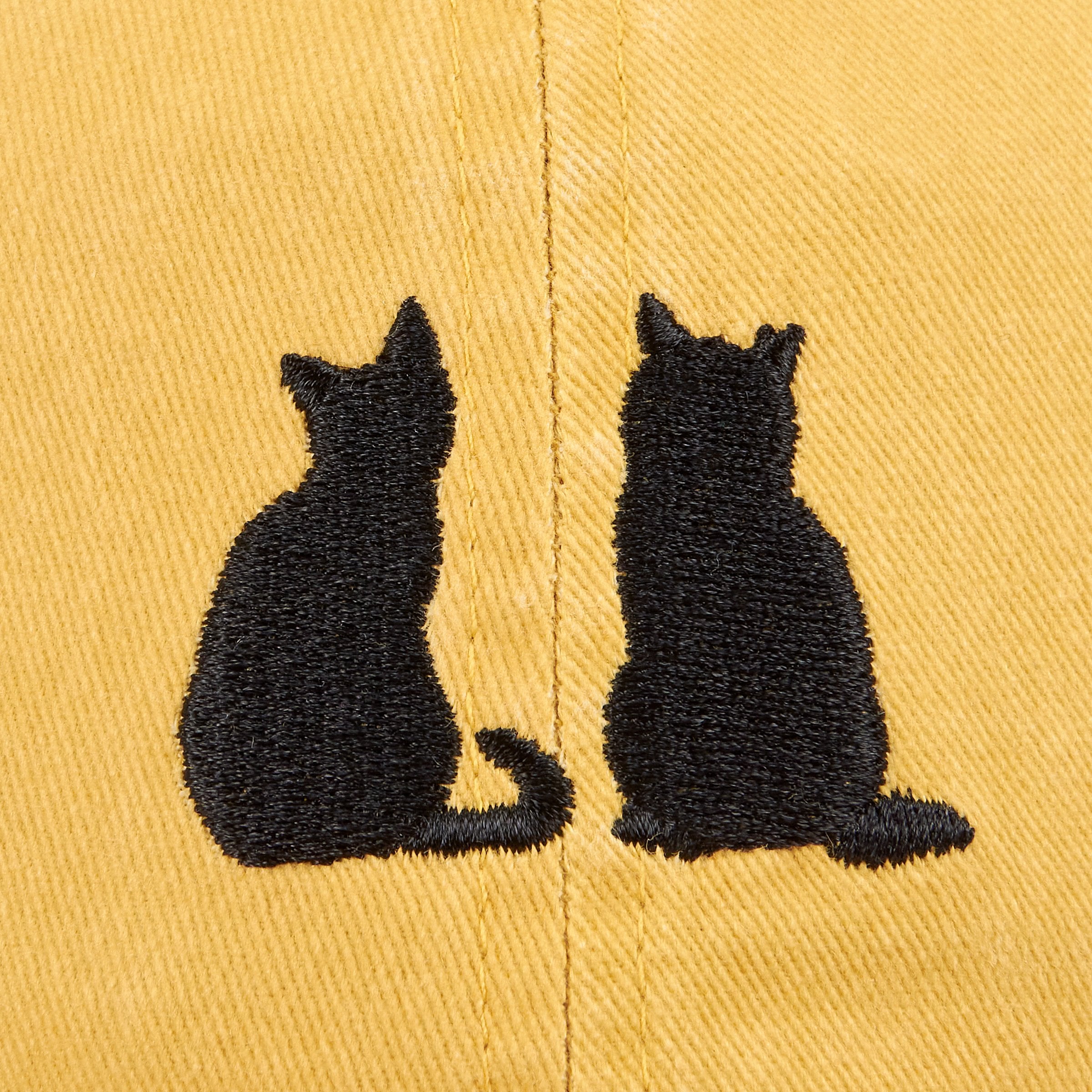 Golden Yellow Cat Lover Baseball Cap - Embroidered Feline Silhouettes - Adjustable Fit