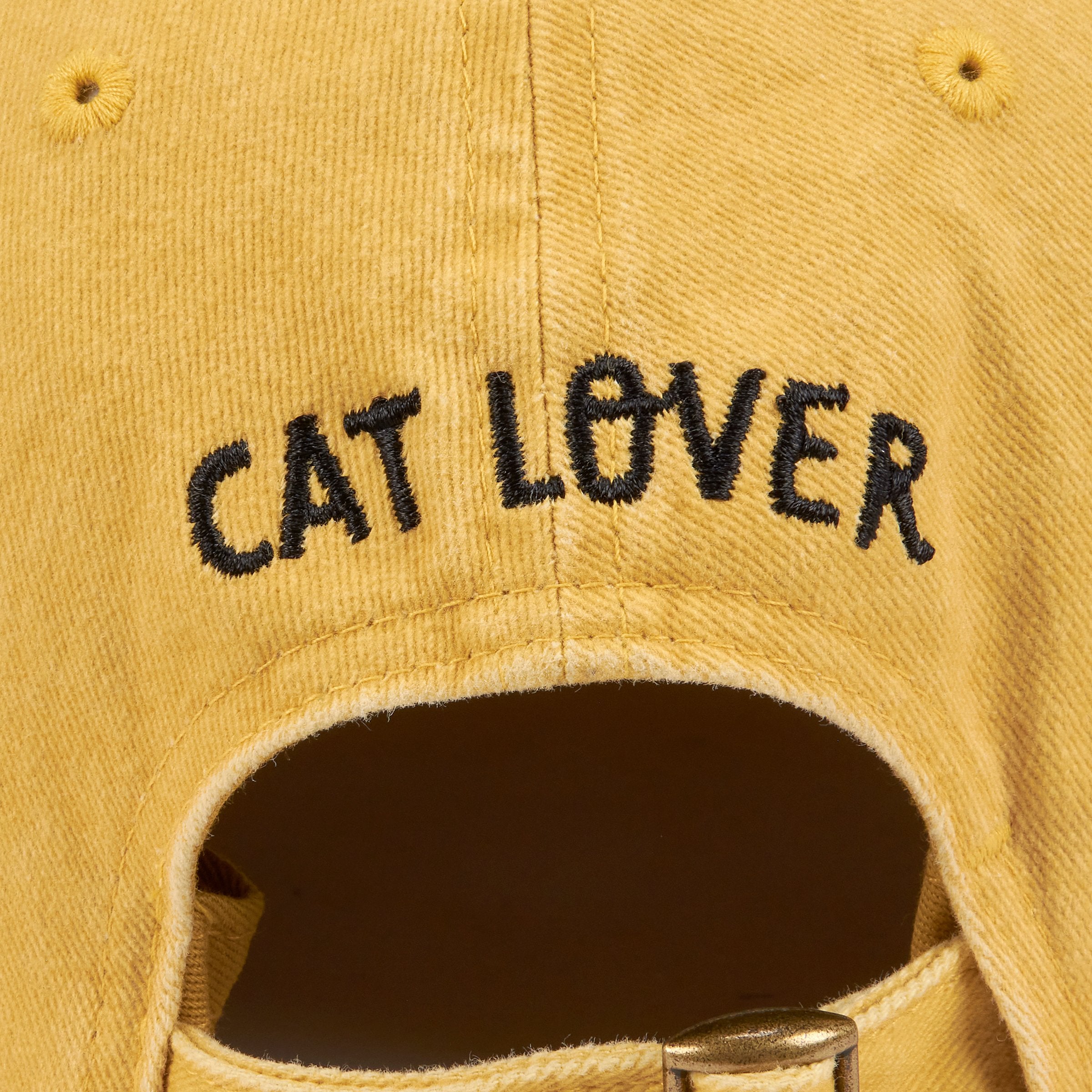 Golden Yellow Cat Lover Baseball Cap - Embroidered Feline Silhouettes - Adjustable Fit