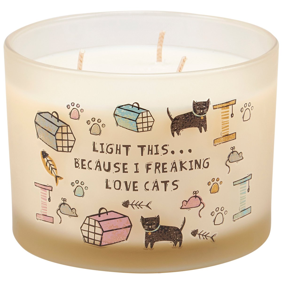 Delightful Love Cats Frosted Glass Candle, Lemon Soy Wax, Triple Wick Design