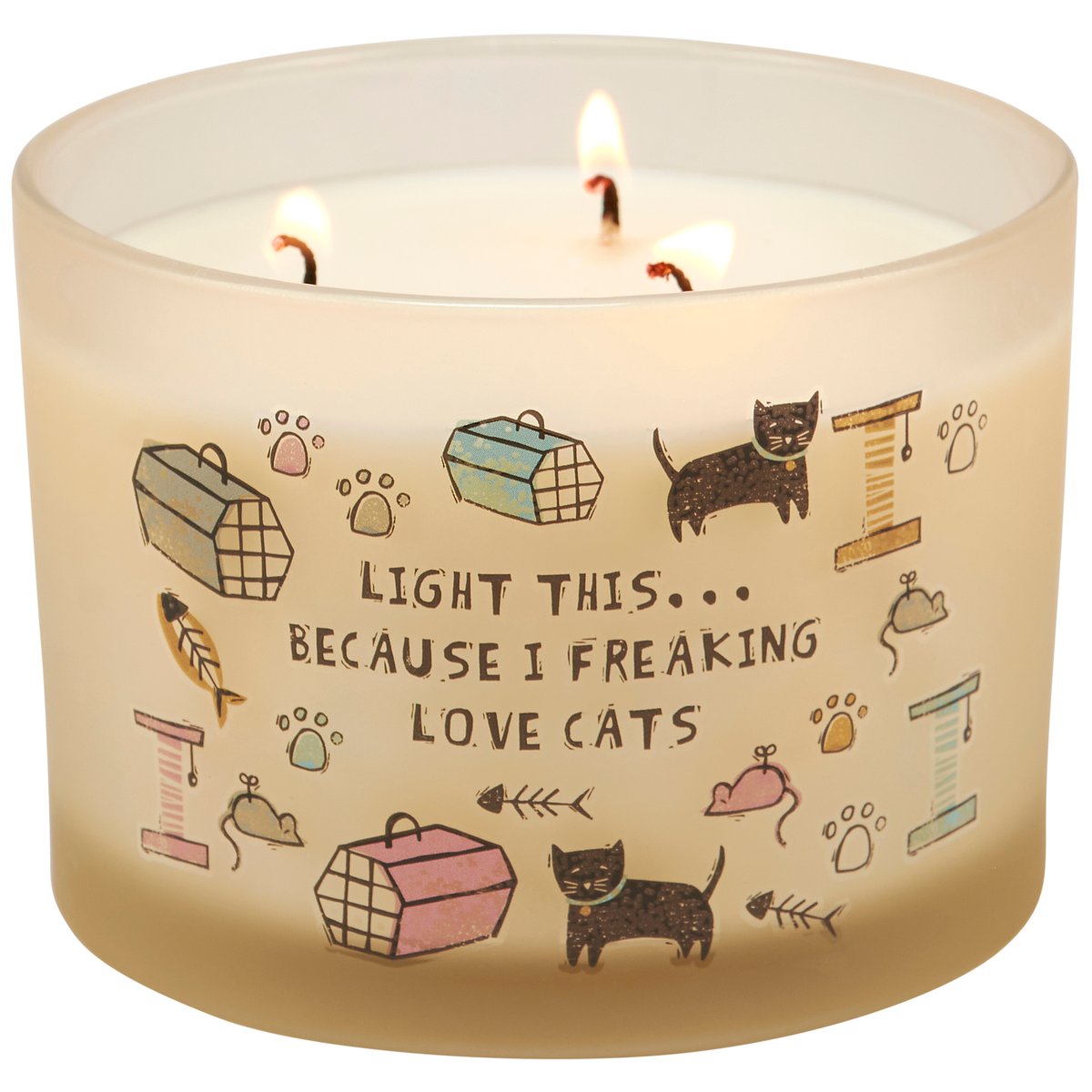 Delightful Love Cats Frosted Glass Candle, Lemon Soy Wax, Triple Wick Design
