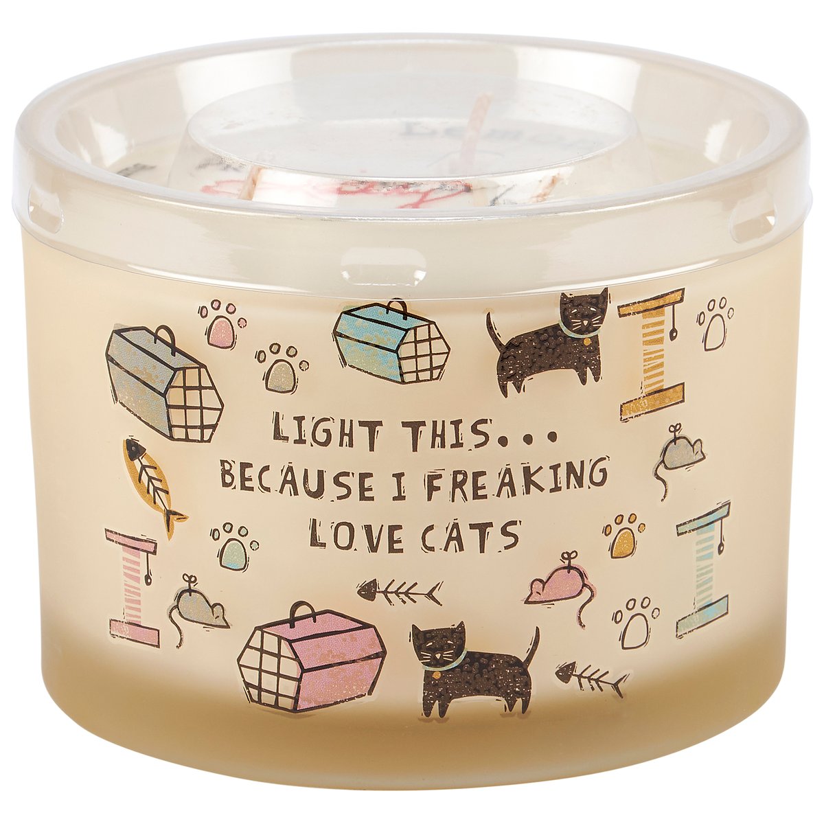 Delightful Love Cats Frosted Glass Candle, Lemon Soy Wax, Triple Wick Design