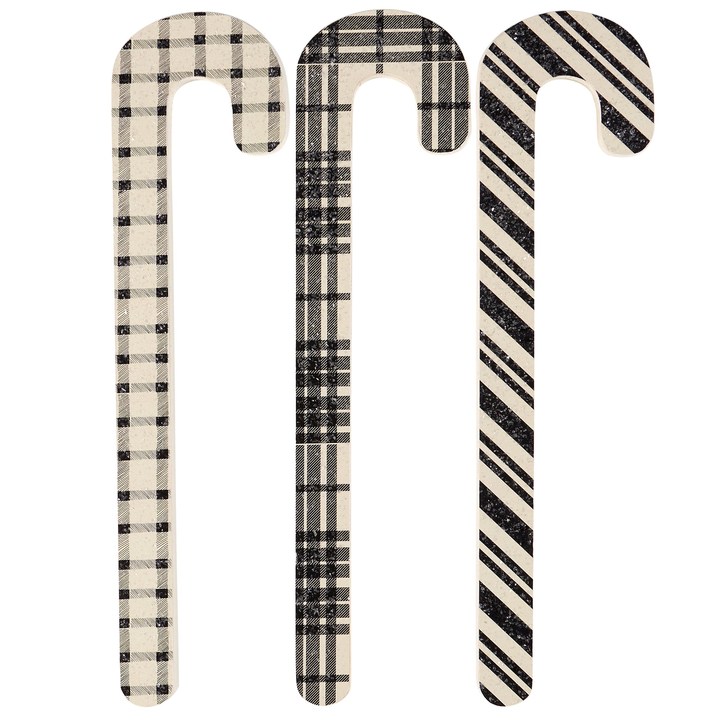 Charming Black & White Plaid Wooden Candy Canes - Festive Holiday Decor Set