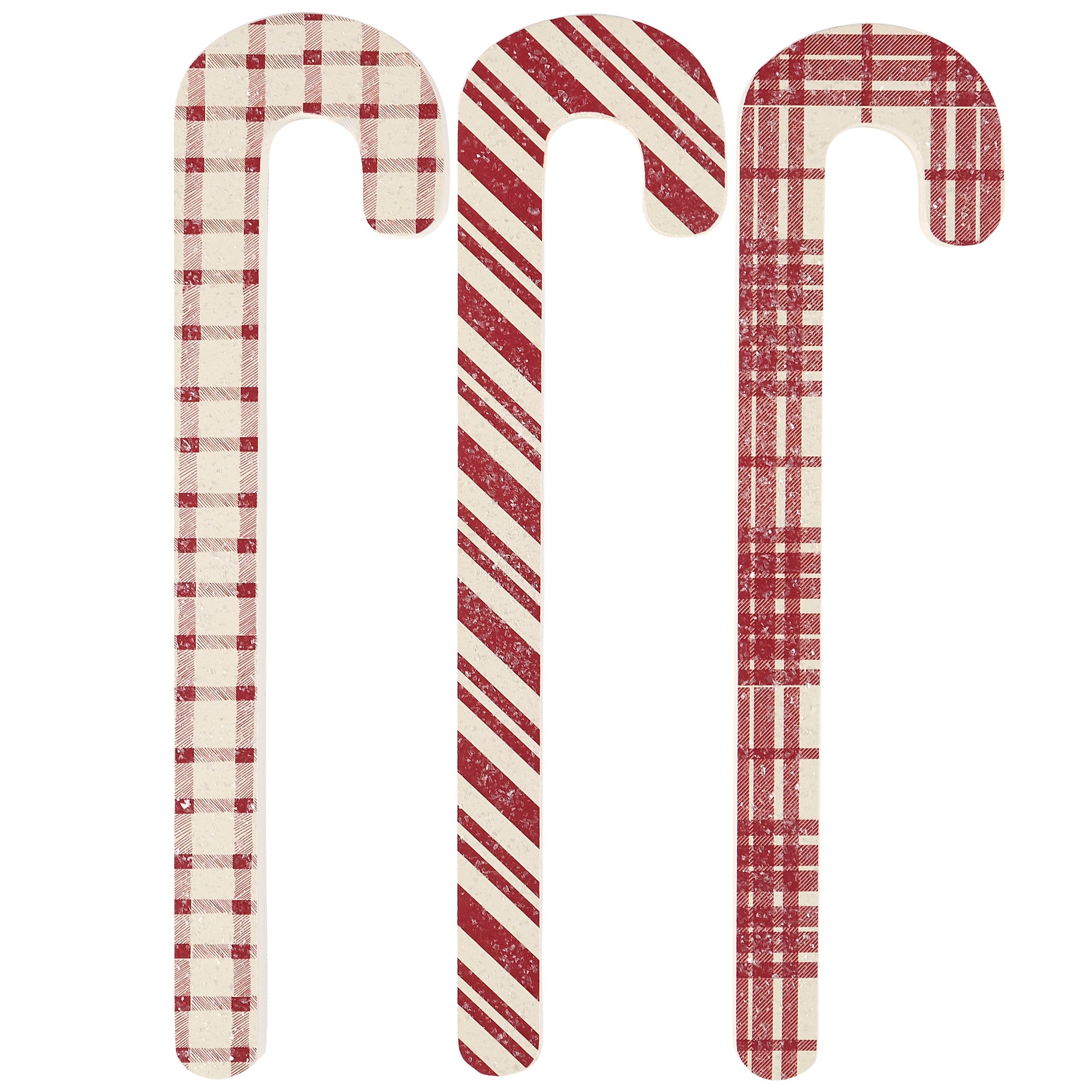 Festive Small Red Plaid Wood Candy Canes Set of 3 for Christmas Decor