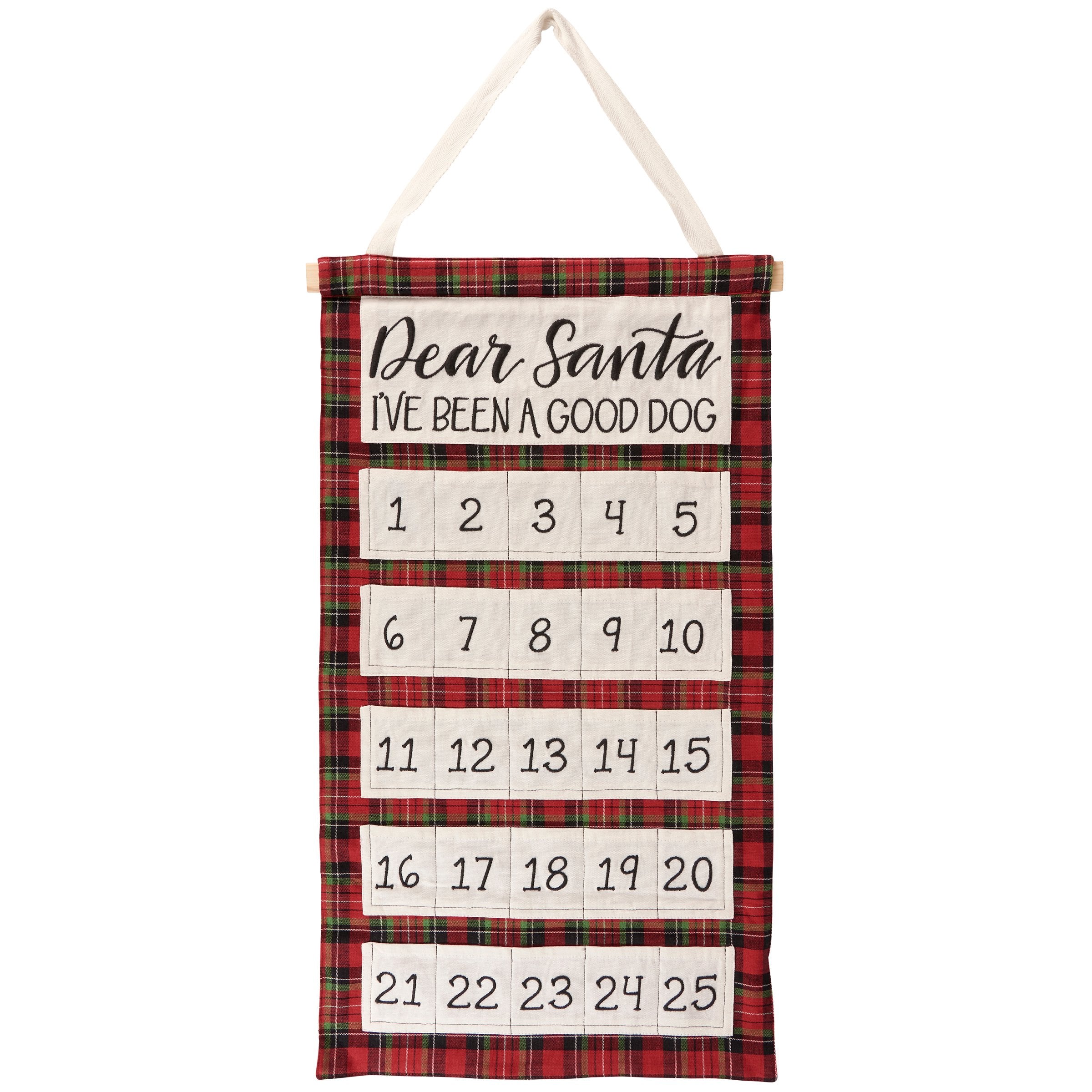 Dear Santa I've Been A Good Dog Christmas Wall Countdown with Pockets