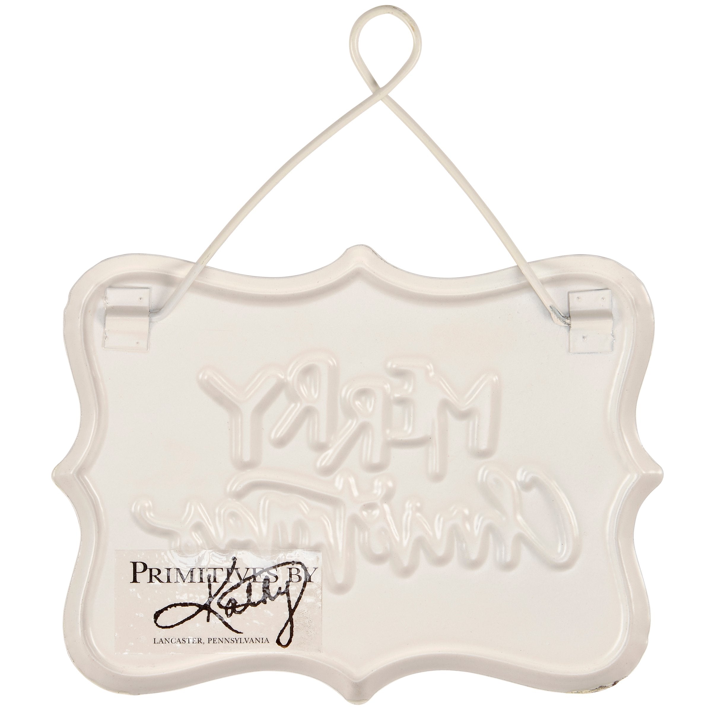 Rustic Metal Embossed Merry Christmas Ornament with Wire Hanger for Holiday Tree Decor