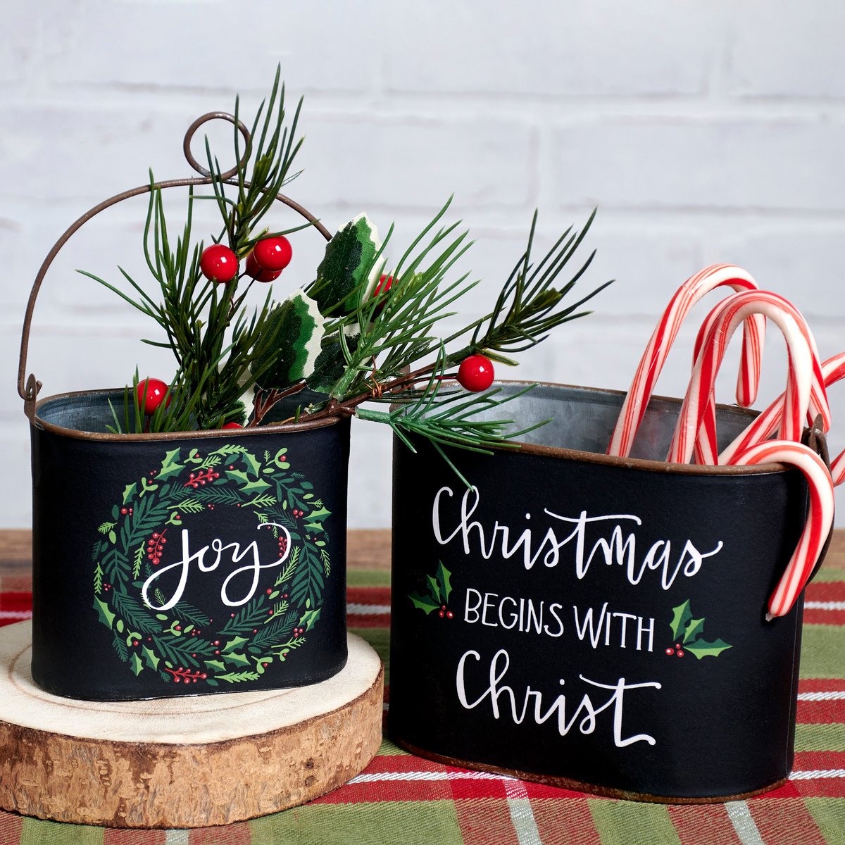Galvanized Metal Christmas Buckets Set - Christ & Joy Holiday Decor