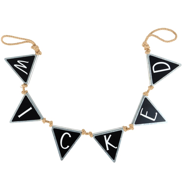 Spooky Galvanized Metal 'Wicked' Pennant Banner with Jute Rope Halloween Decor