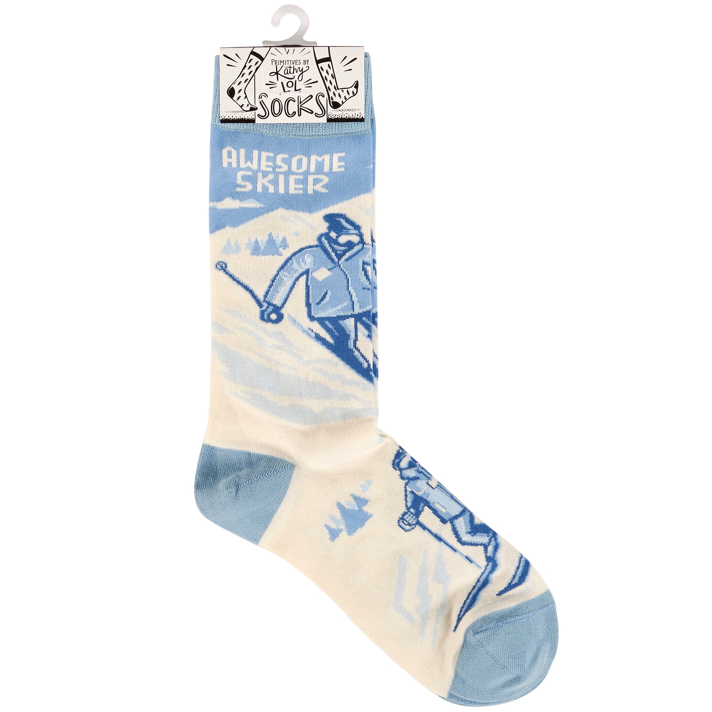 Fun Skiing Themed 'Awesome Skier' One Size Cotton Blend Novelty Socks