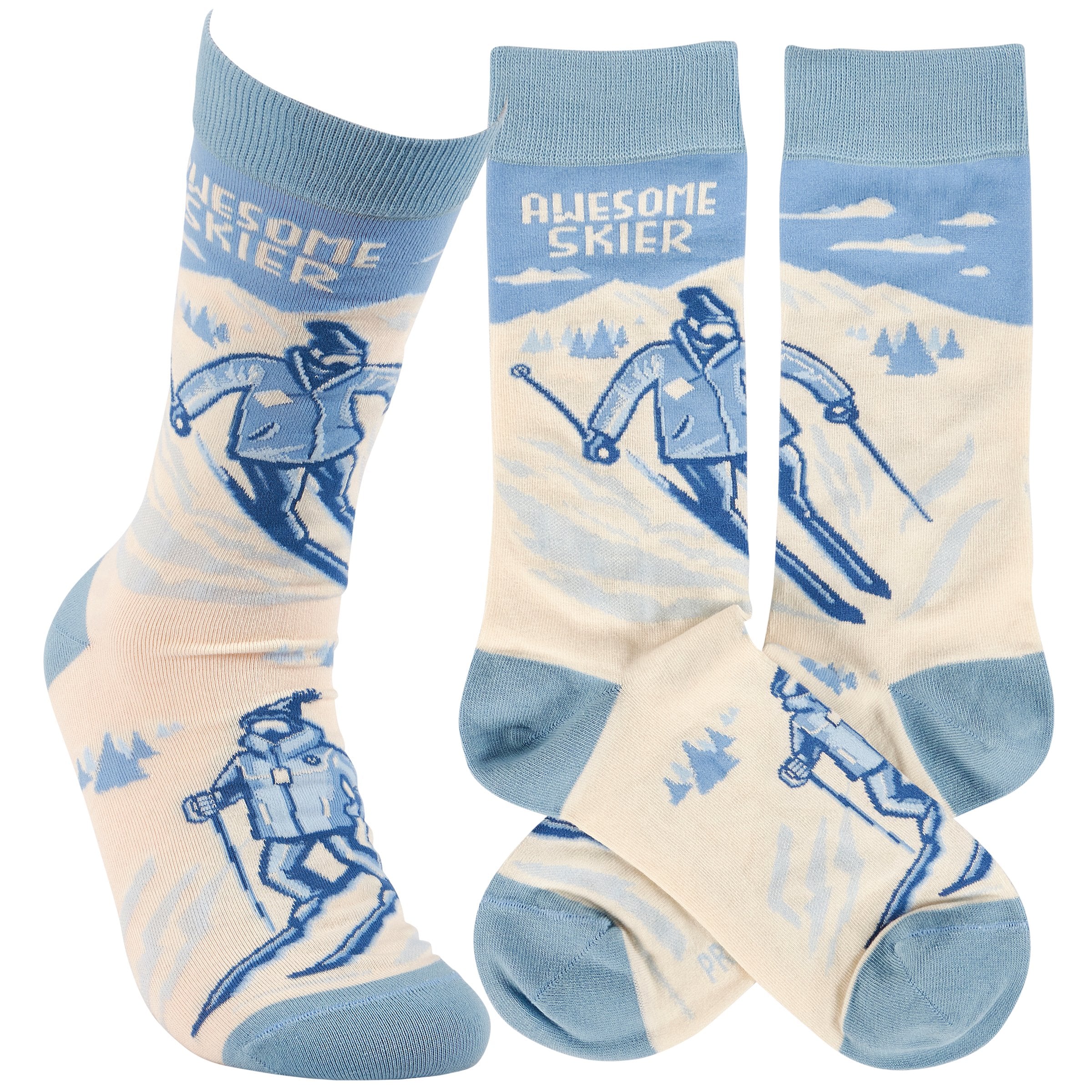 Fun Skiing Themed 'Awesome Skier' One Size Cotton Blend Novelty Socks