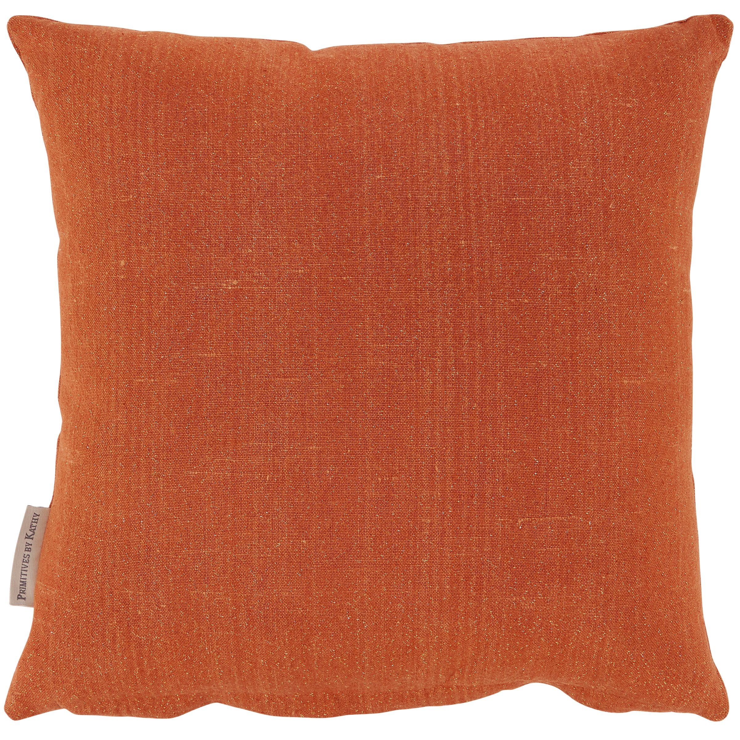Cozy Fall Harvest Orange Cotton Pillow with Chain Stitched Wheat Stalks Design