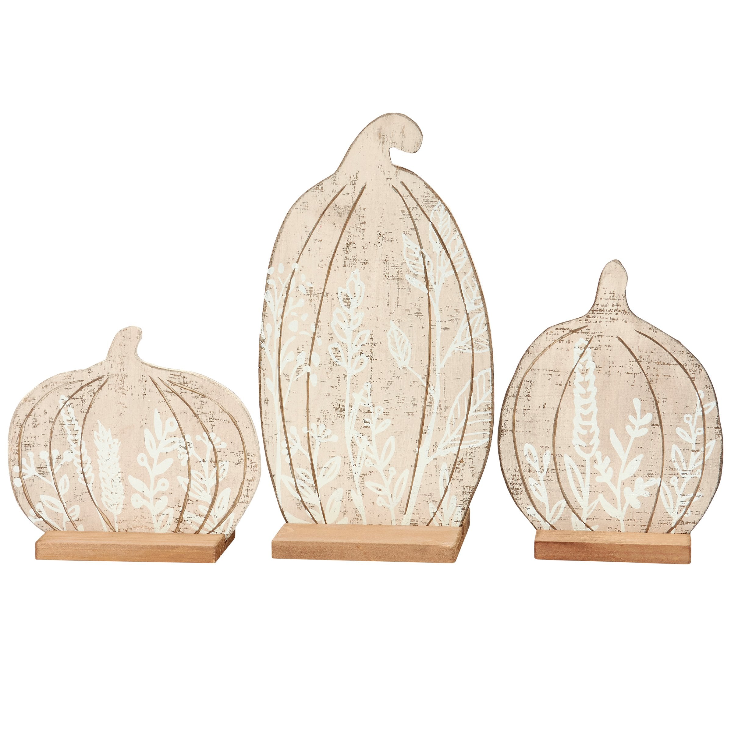 Charming Floral Pumpkin Fall Decor Set - Rustic Wood Seasonal Stand Ups