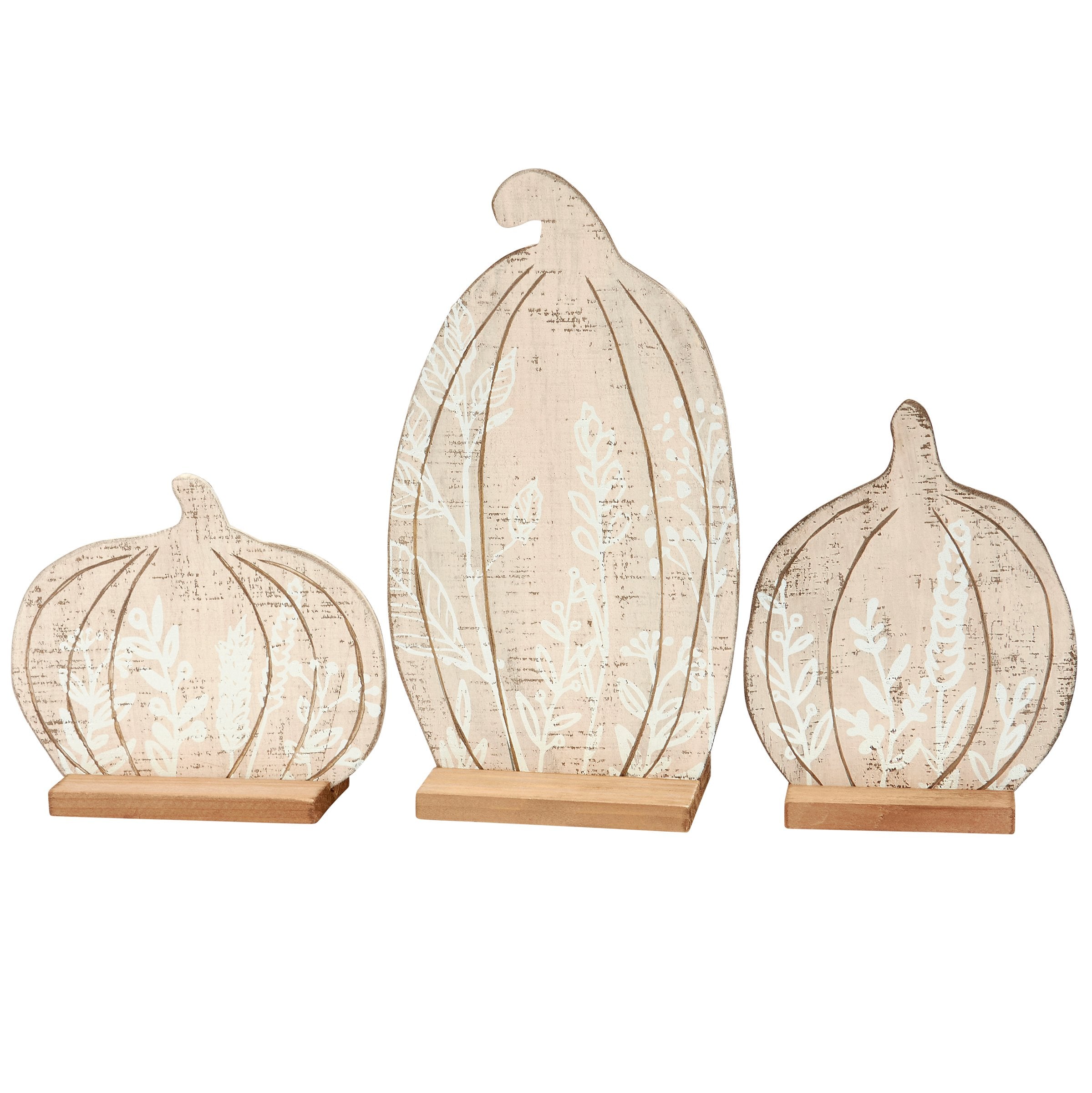 Charming Floral Pumpkin Fall Decor Set - Rustic Wood Seasonal Stand Ups
