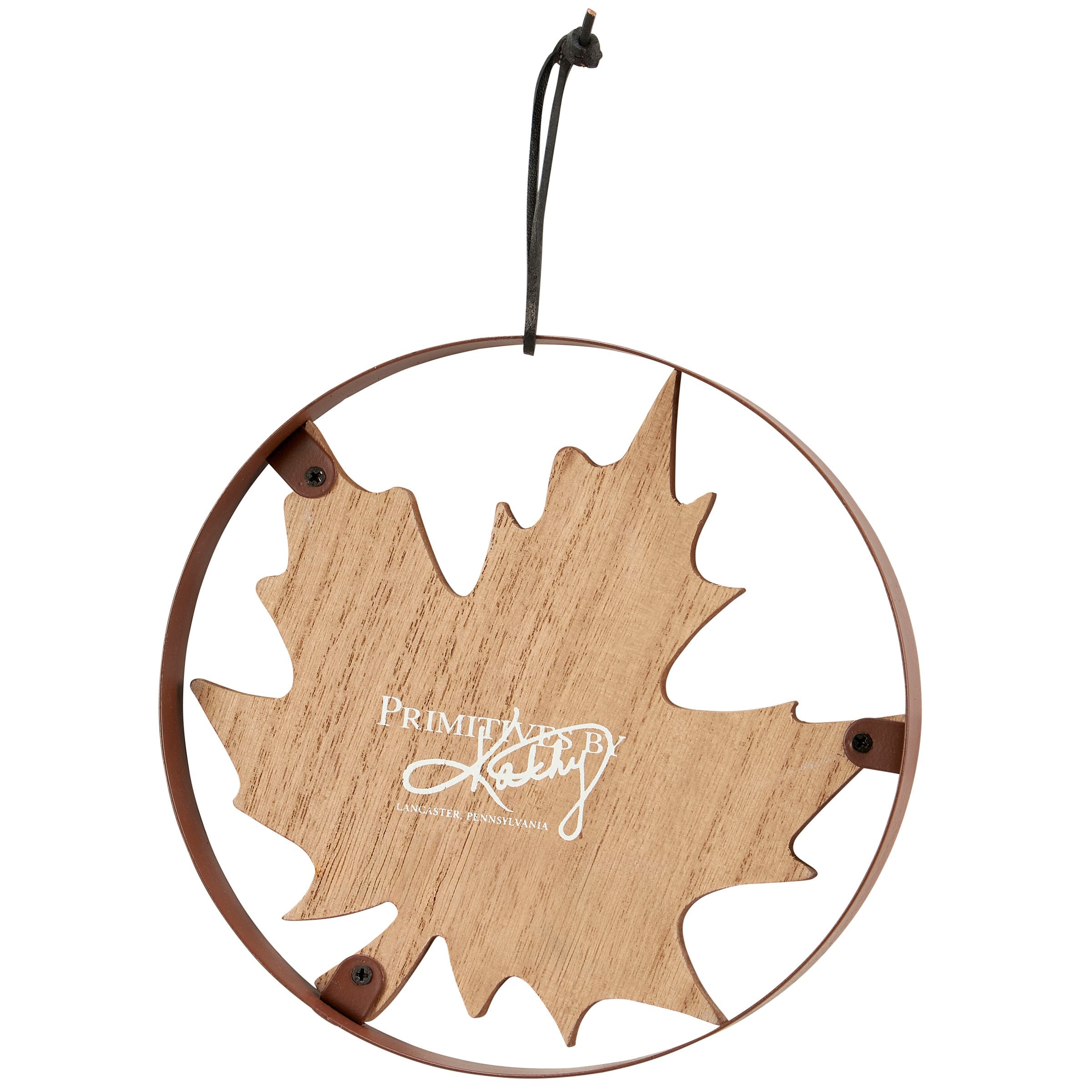 Rustic Wooden Leaf 'Welcome Fall' Ornament with Metal Ring Hanger