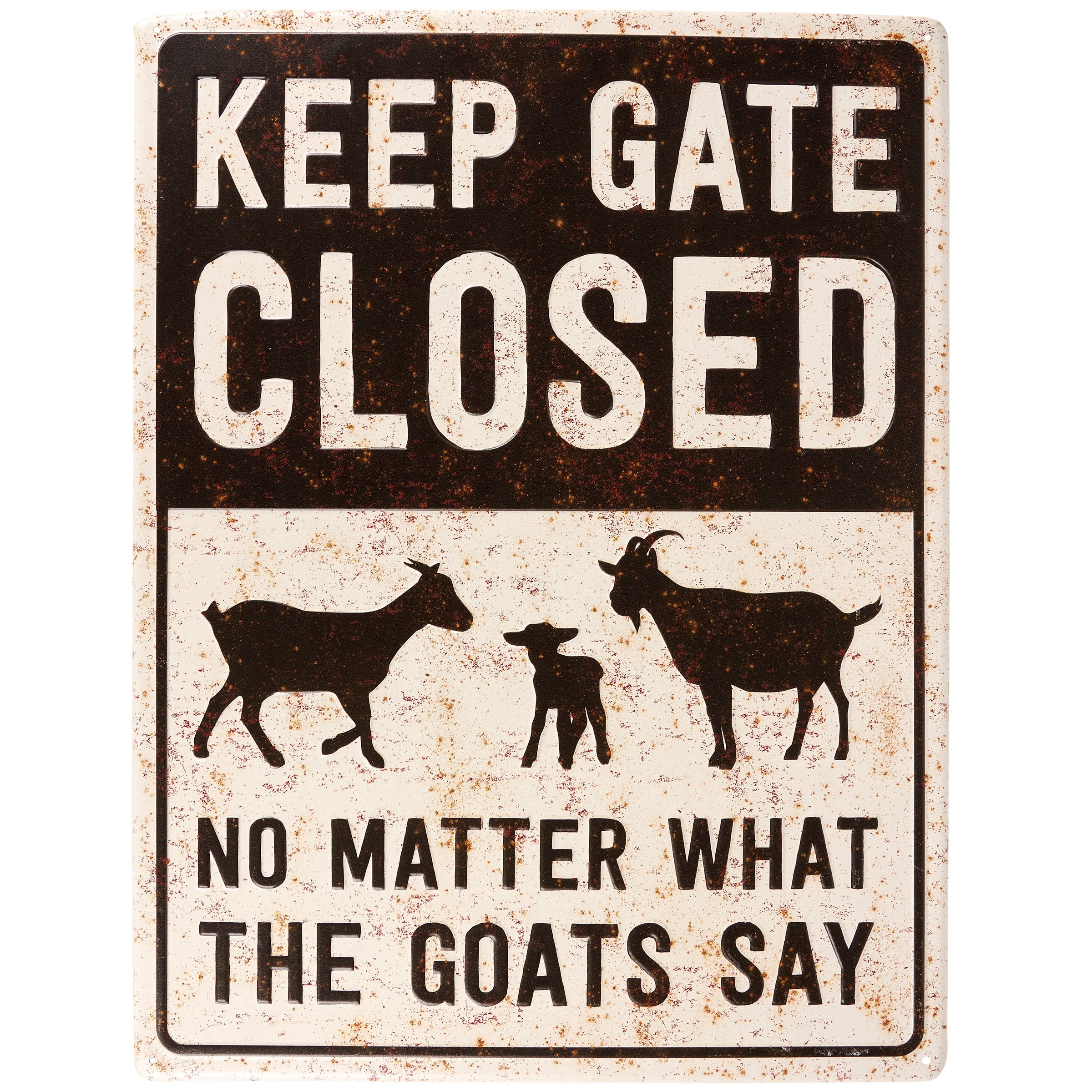 Rustic Metal Keep Gate Closed Wall Decor Sign with Goat Silhouettes