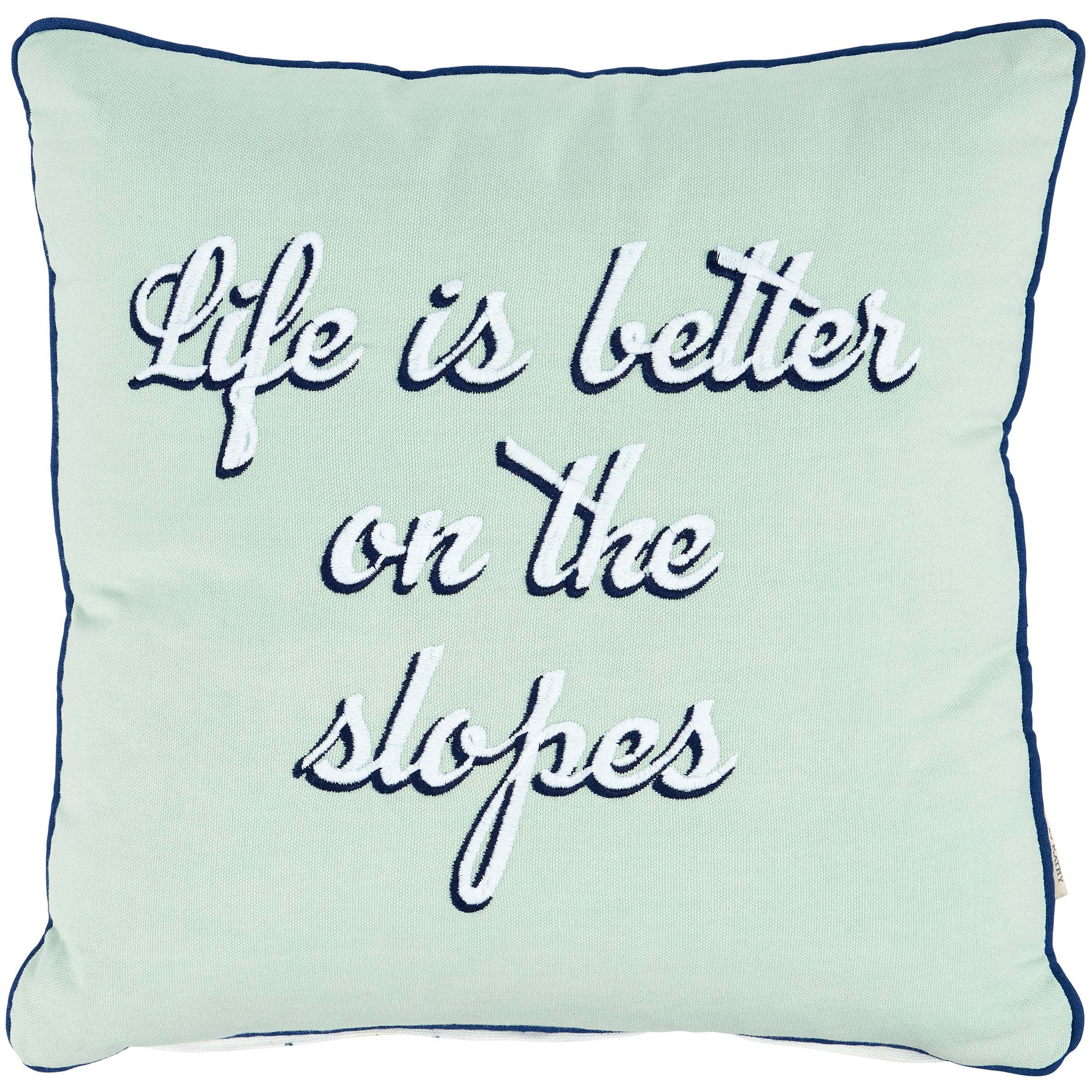 Embroidered Cotton Ski Lodge Pillow: 'Life Is Better On Slopes' Mountain Home Decor