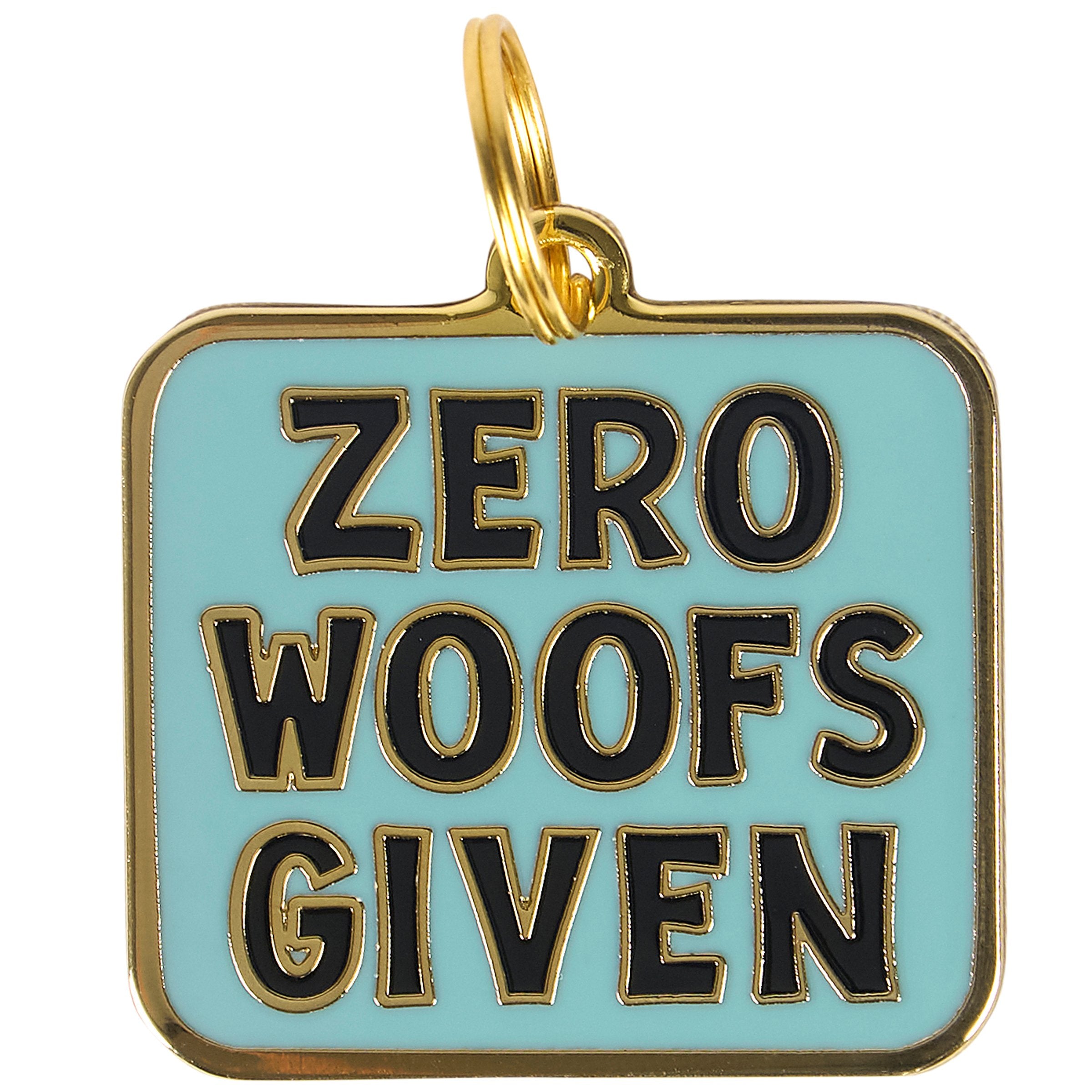 Zero Woofs Given Dog Collar Charm: Playful Enamel Pet Tag with Gold Accents