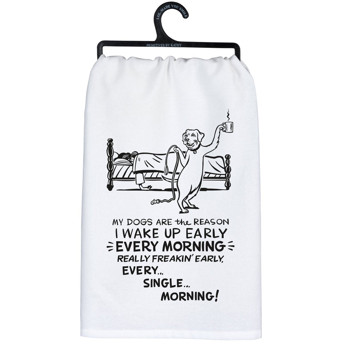 Funny Dog Lover's Morning Coffee Kitchen Towel - Humorous Pet Alarm Design