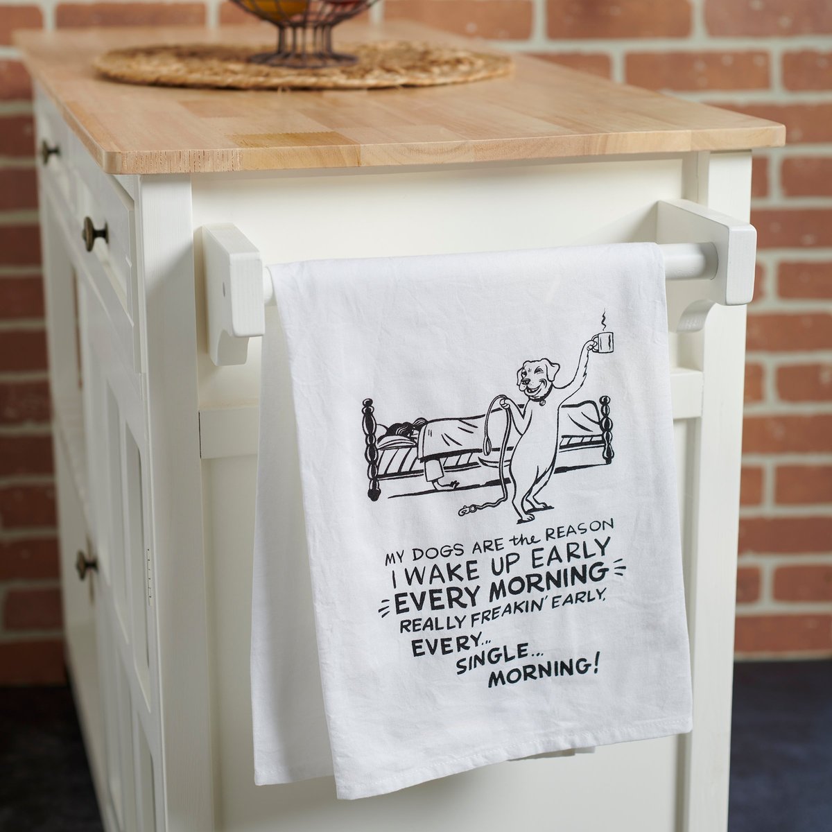Funny Dog Lover's Morning Coffee Kitchen Towel - Humorous Pet Alarm Design