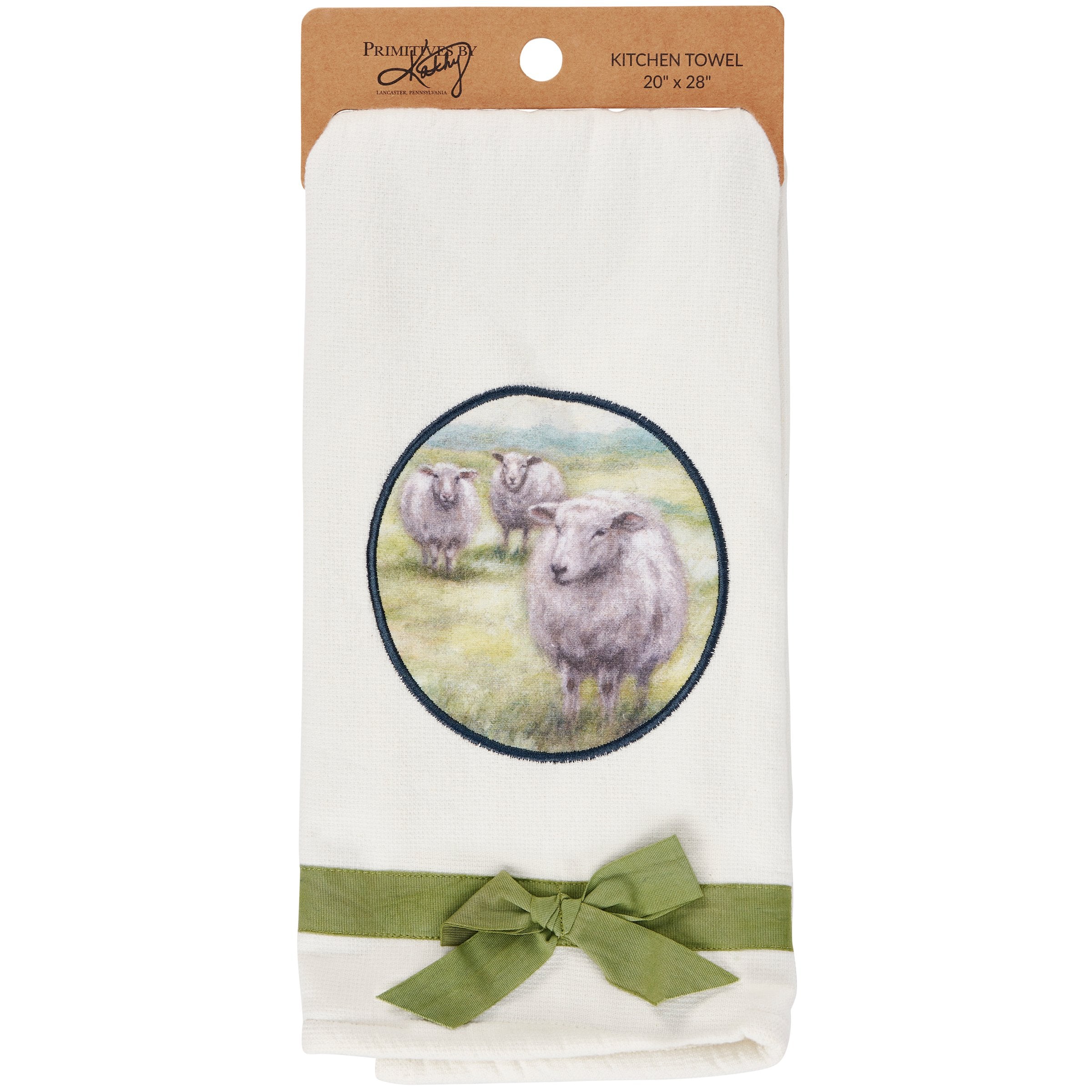 Rustic White Sheep Farmhouse Kitchen Towel - Absorbent Cotton Terrycloth & Ribbon