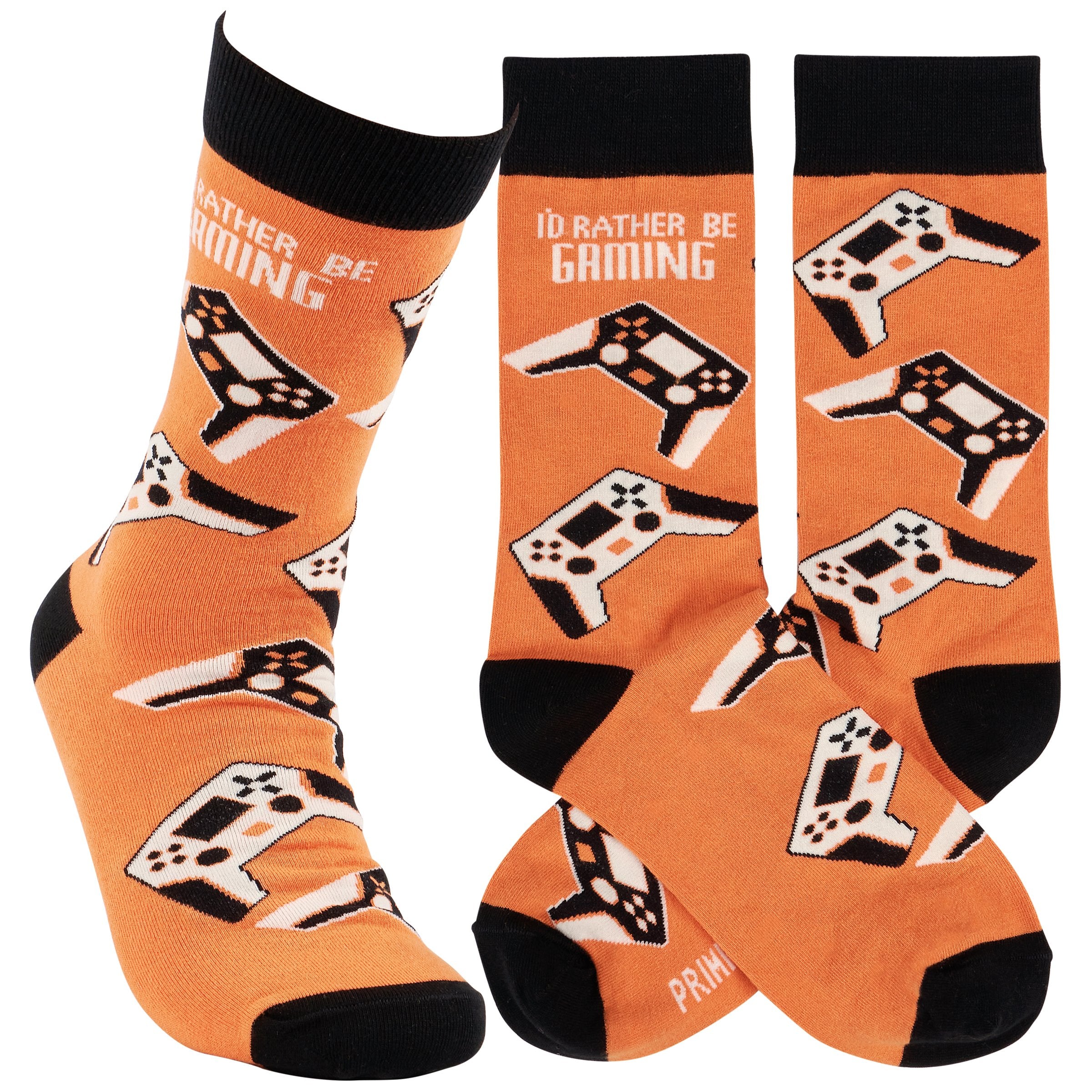 Funny Gaming Controller Crew Socks - "I'd Rather Be Gaming" Cotton Blend