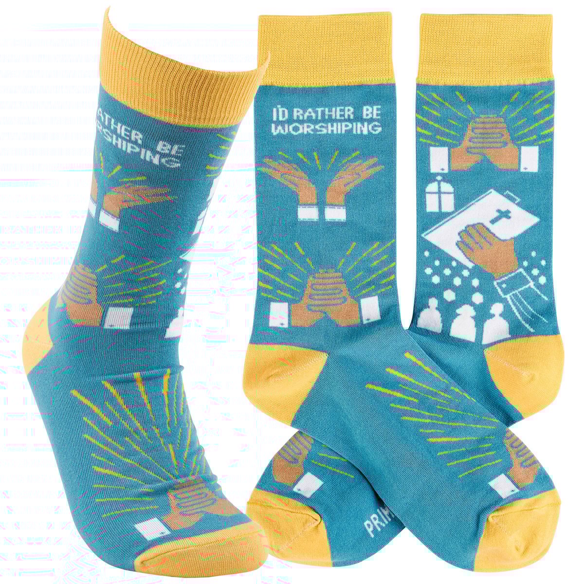 Fun Faith-Inspired 'I'd Rather Be Worshiping' Crew Socks - One Size Fits Most