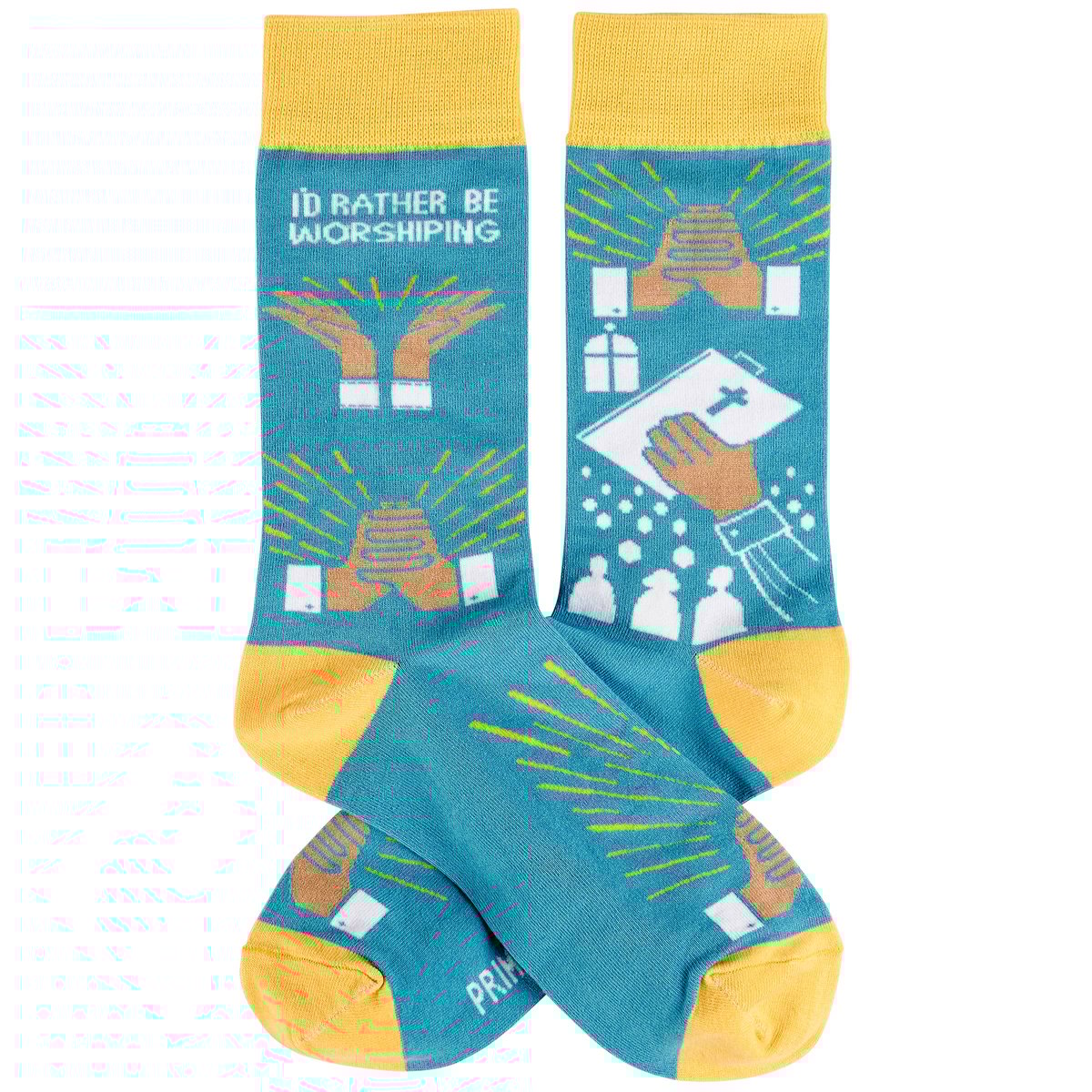 Fun Faith-Inspired 'I'd Rather Be Worshiping' Crew Socks - One Size Fits Most