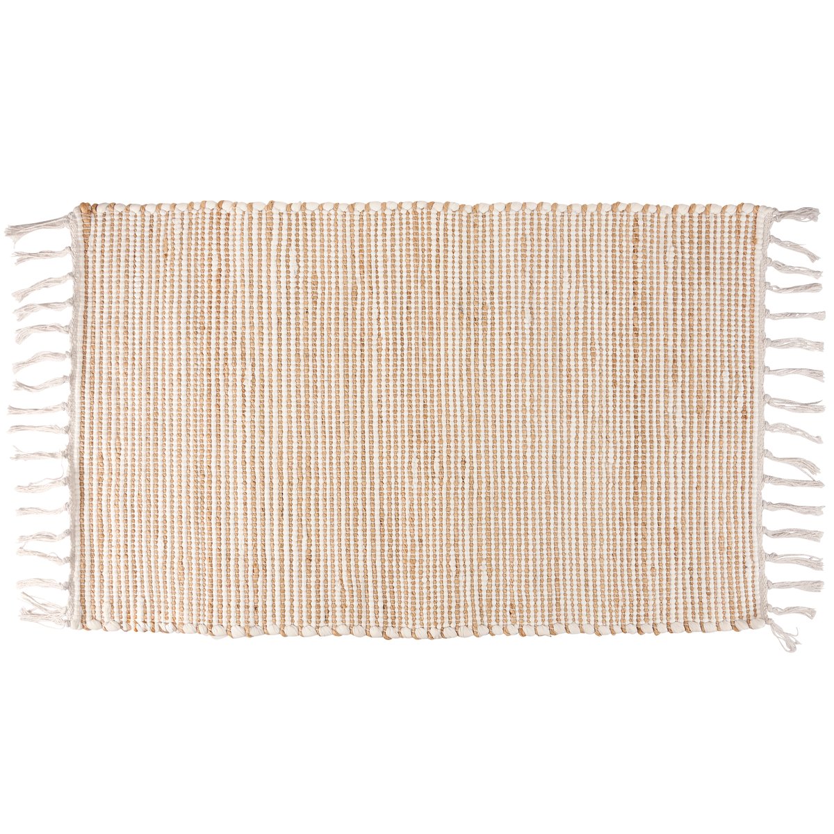 Chic Cream Woven Cotton Rug with Tassels, Perfect for Indoor/Outdoor Decor