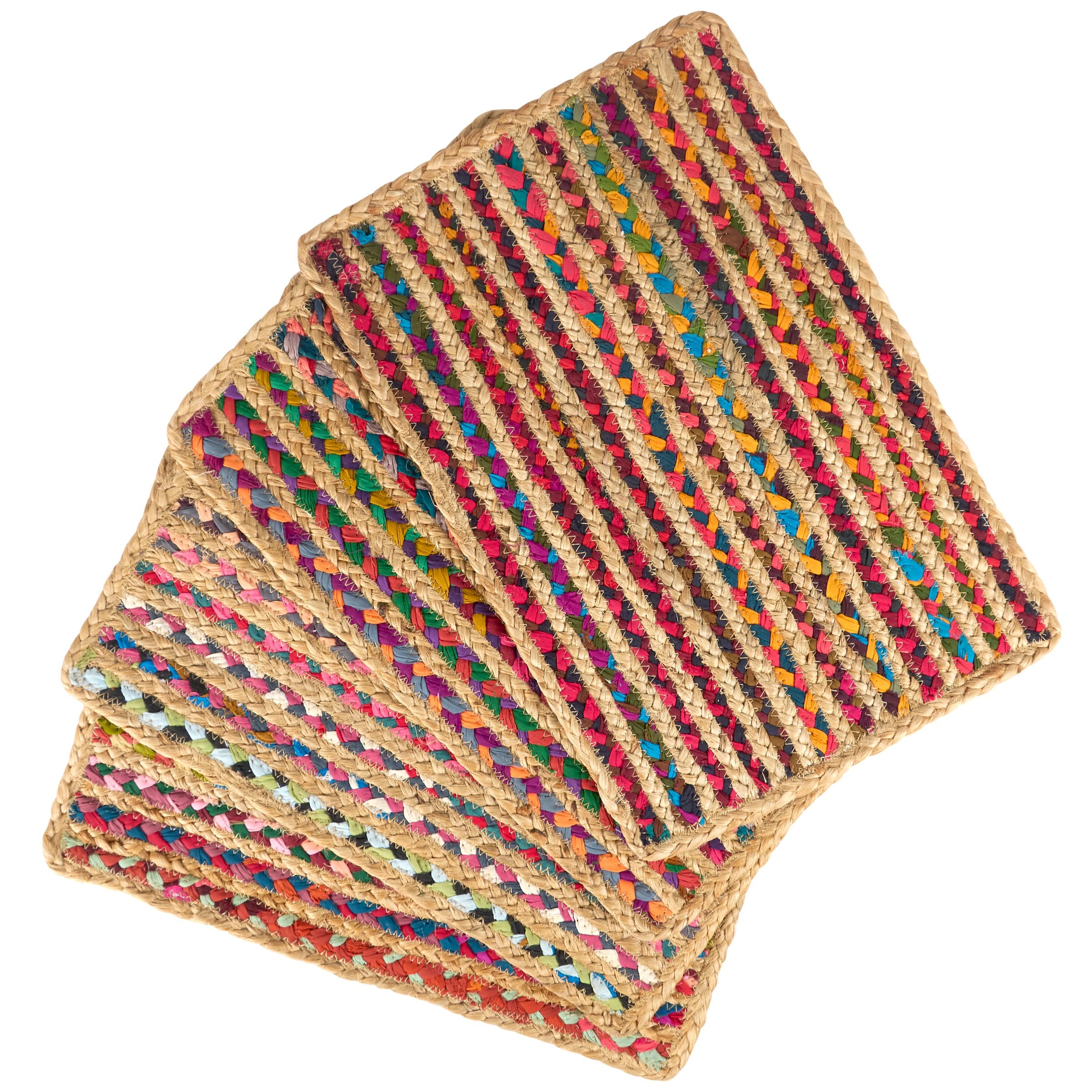 Colorful Chindi Braided Jute Cotton Placemat Set of 4 for Dining