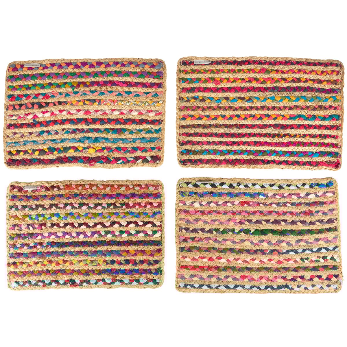 Colorful Chindi Braided Jute Cotton Placemat Set of 4 for Dining